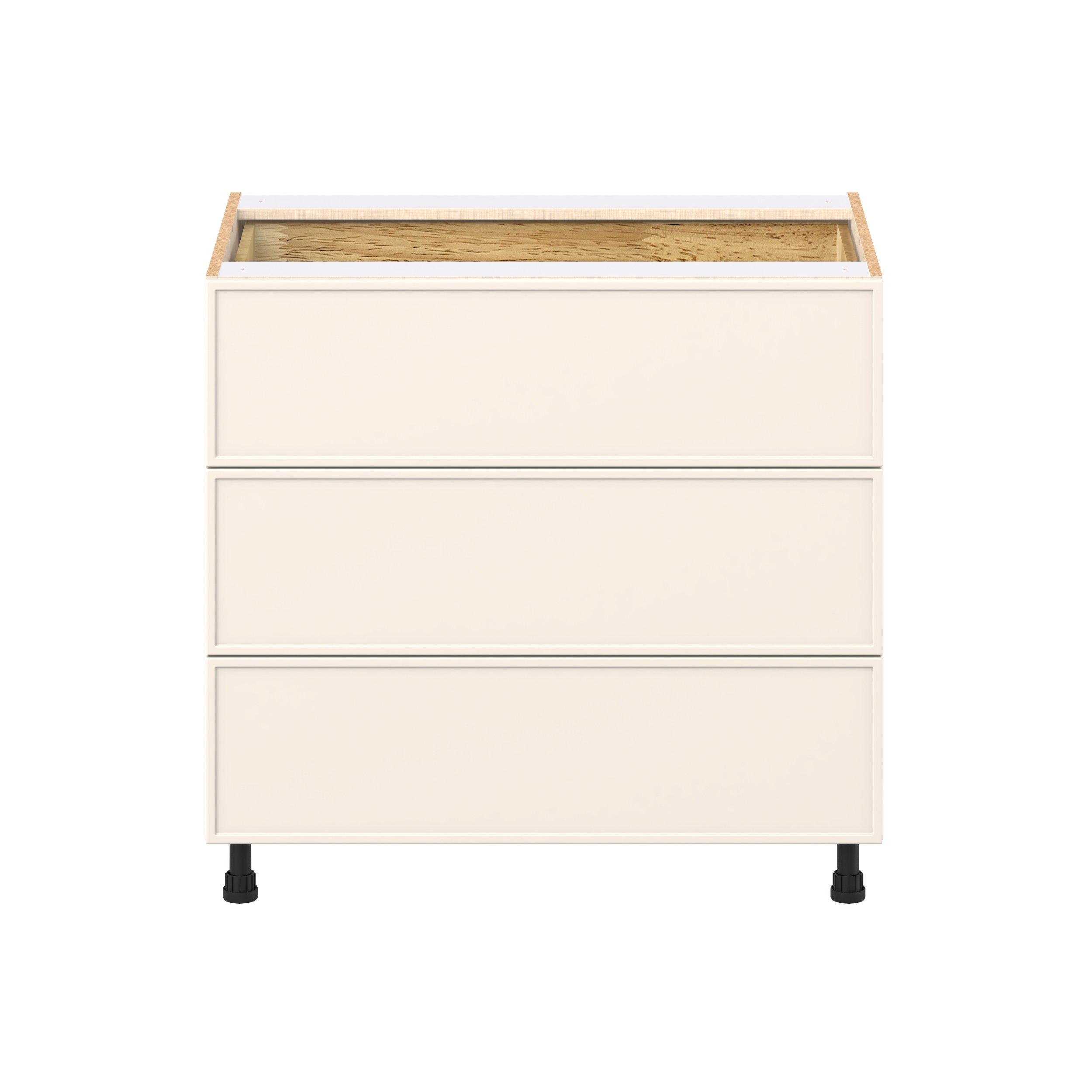 Linden 36 in. Painted Washed Linen Base Cabinet with Inner Pull-Out Drawer
