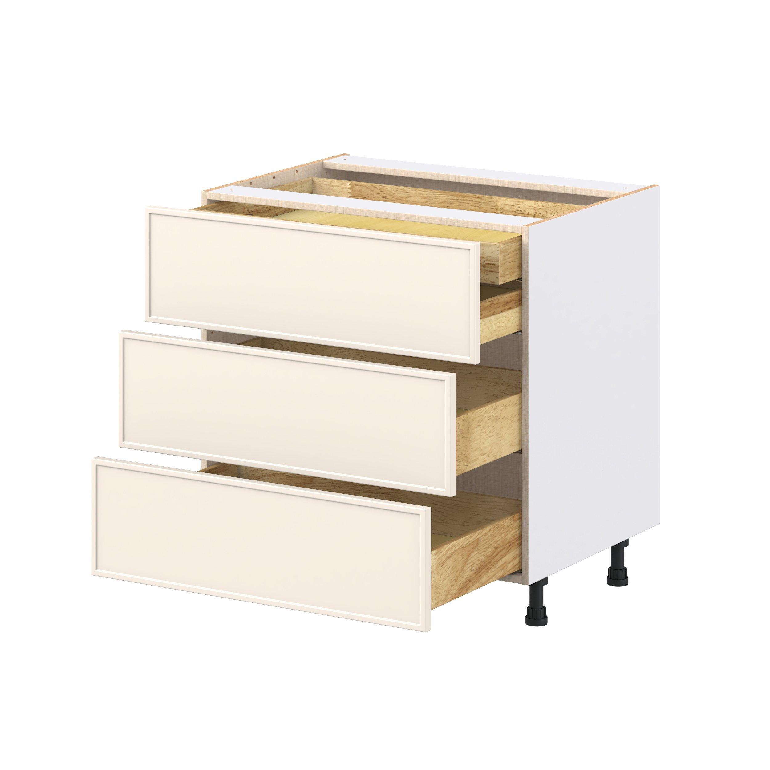 Linden 33 in. Painted Washed Linen Base Cabinet with Inner Pull-Out Drawer
