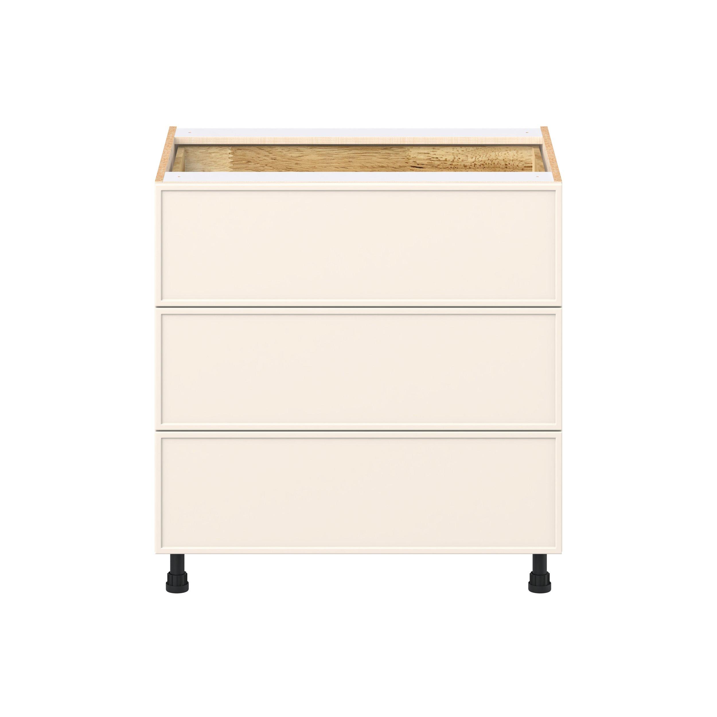 Linden 33 in. Painted Washed Linen Base Cabinet with Inner Pull-Out Drawer