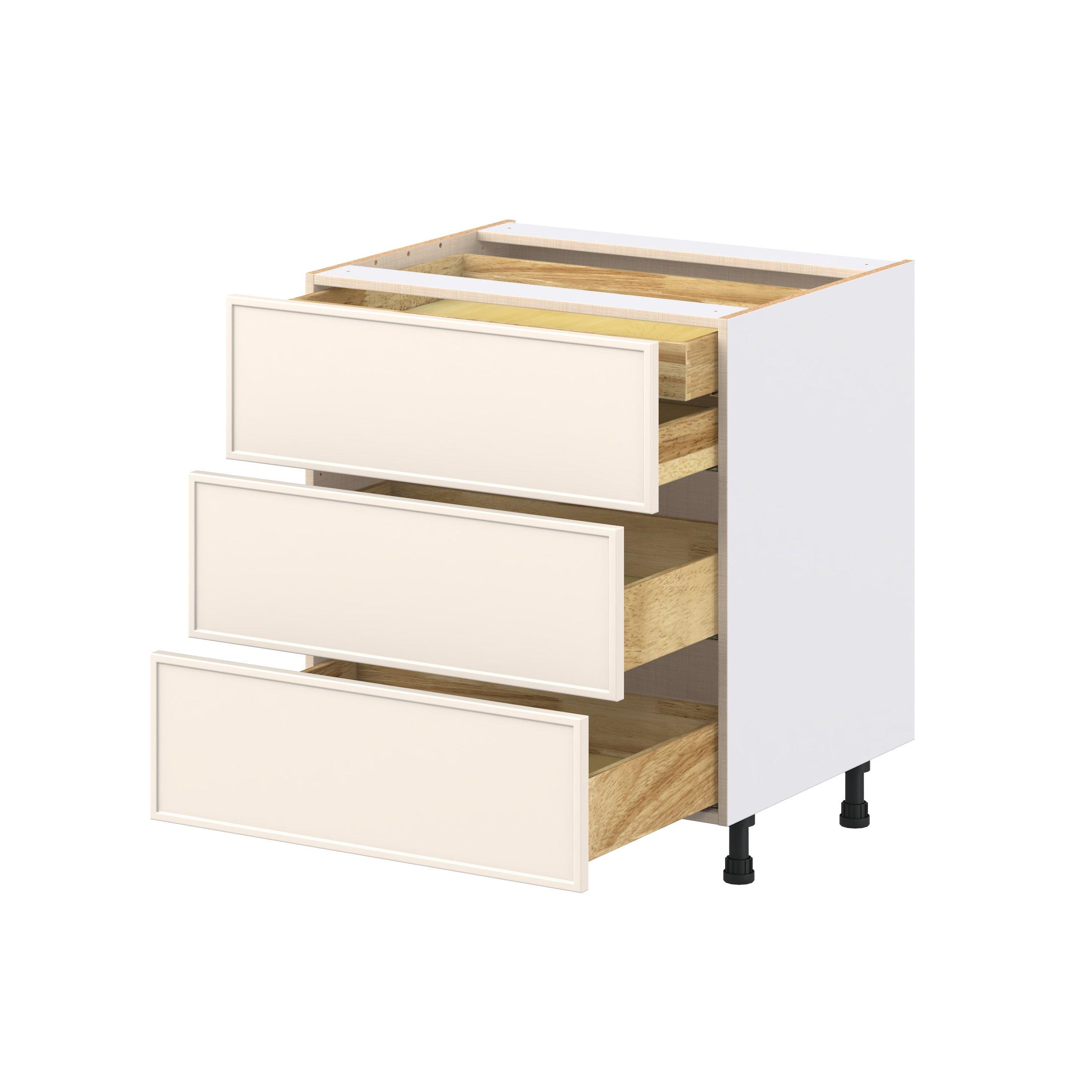Linden 30 in. Painted Washed Linen Base Cabinet with Inner Pull-Out Drawer