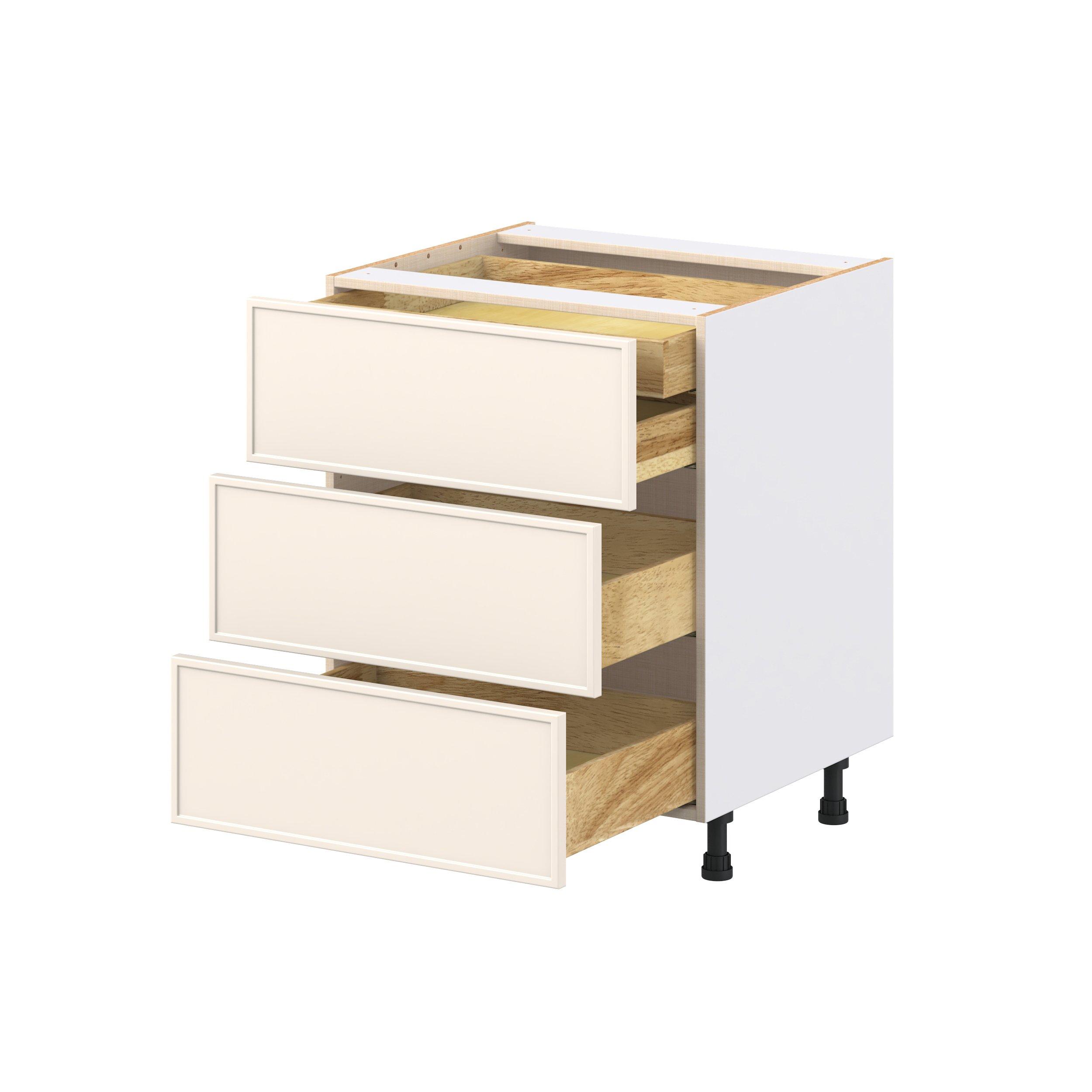 Linden 27 in. Painted Washed Linen Base Cabinet with Inner Pull-Out Drawer