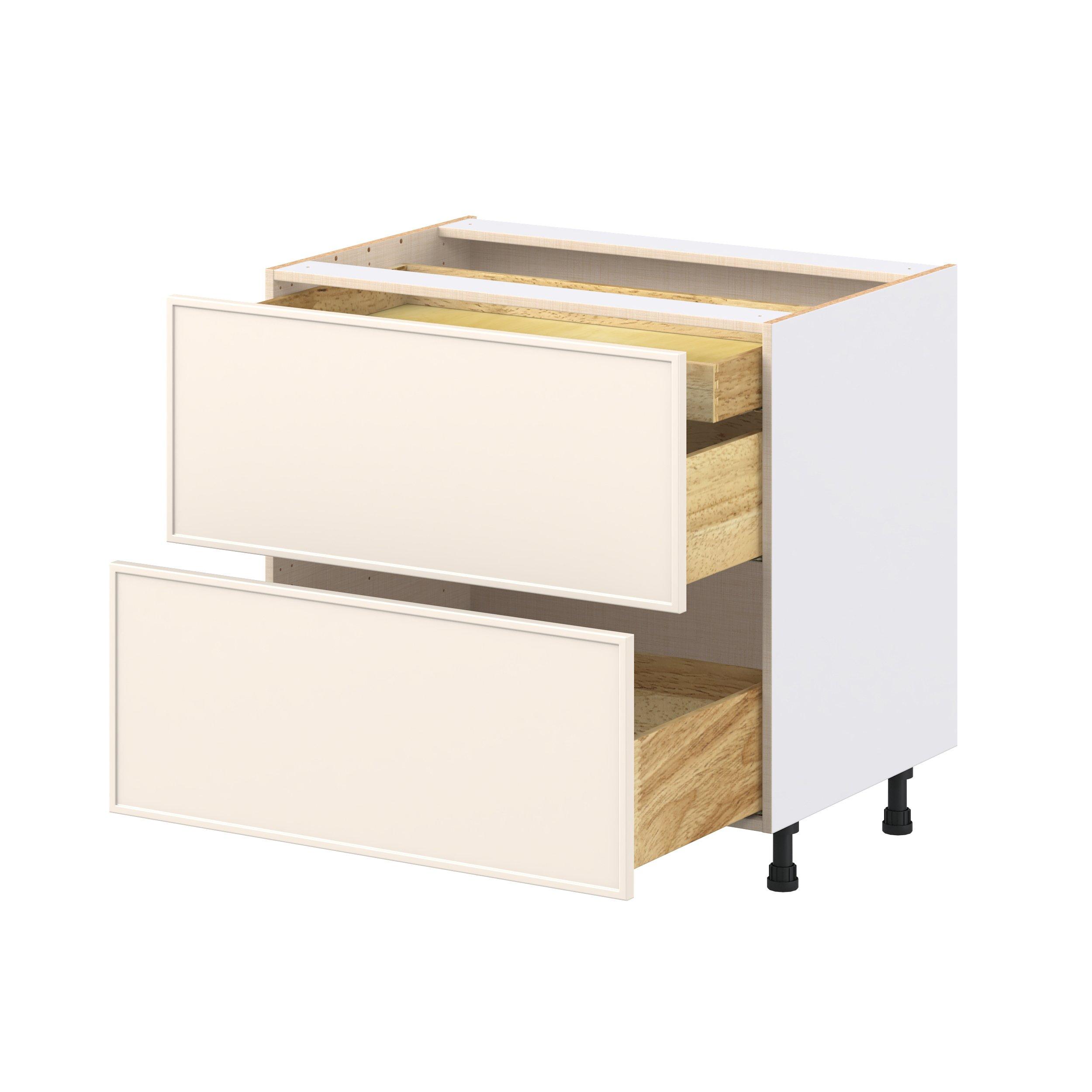 Linden 36 in. Painted Washed Linen Base Cabinet with Inner Pull-Out Drawer