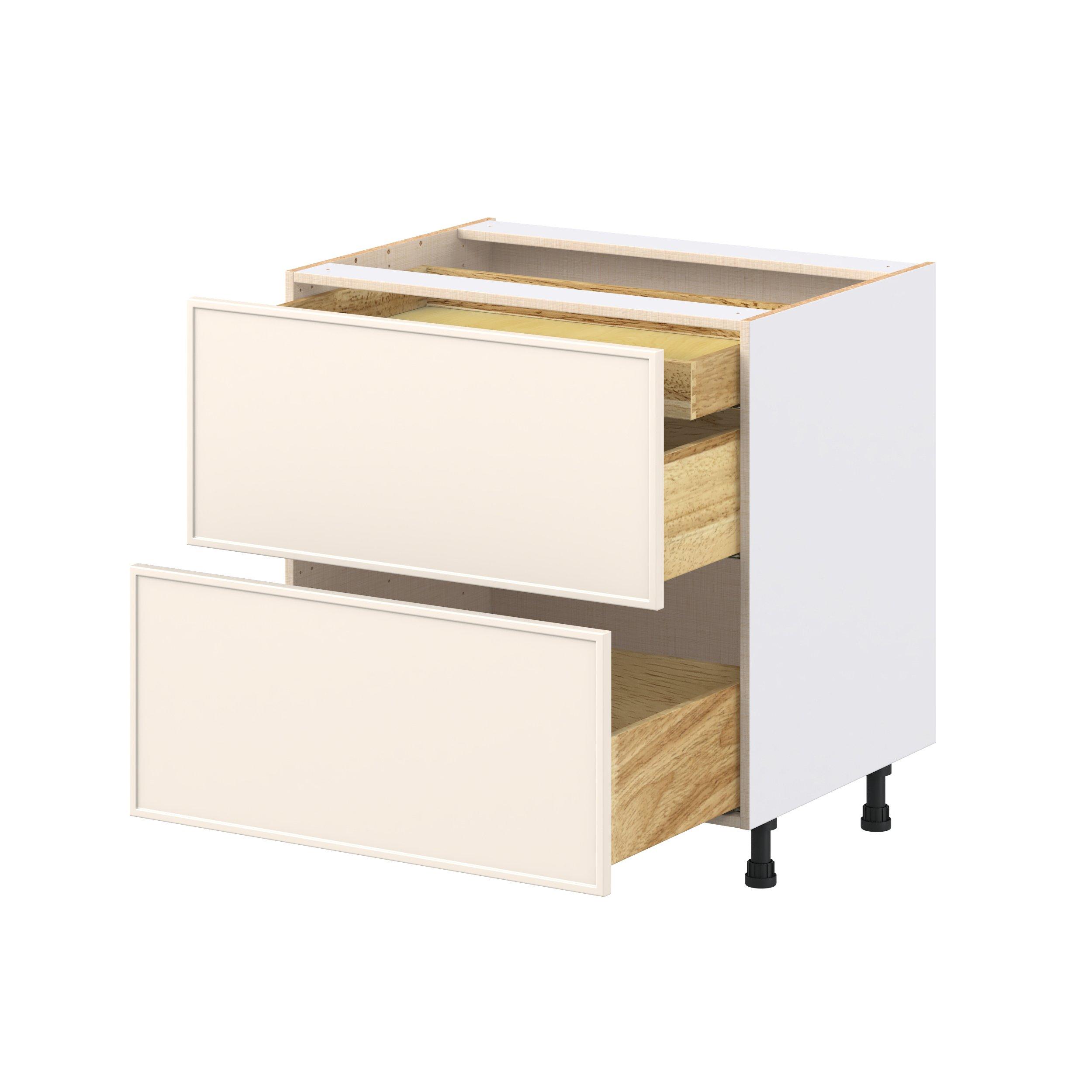 Linden 33 in. Painted Washed Linen Base Cabinet with Inner Pull-Out Drawer