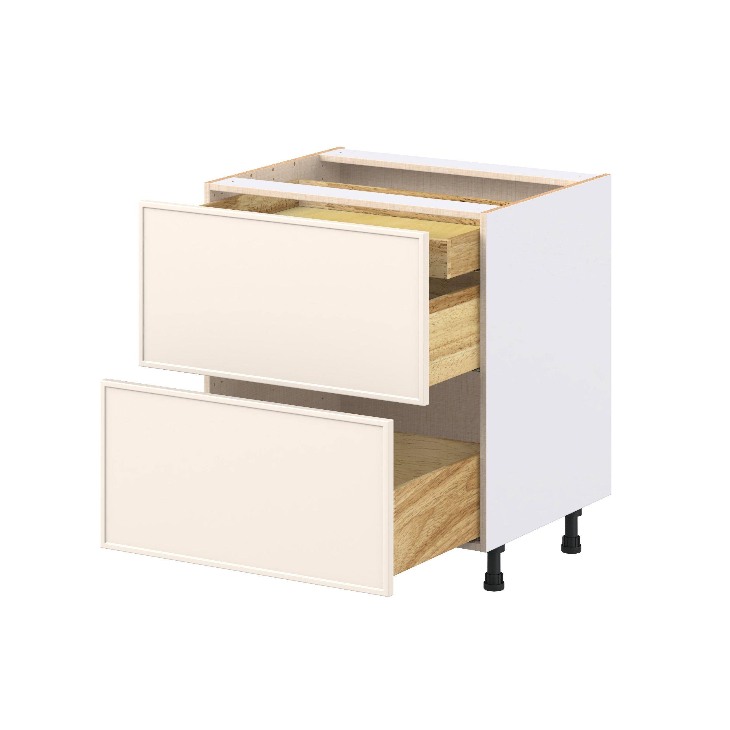 Linden 30 in. Painted Washed Linen Base Cabinet with Inner Pull-Out Drawer