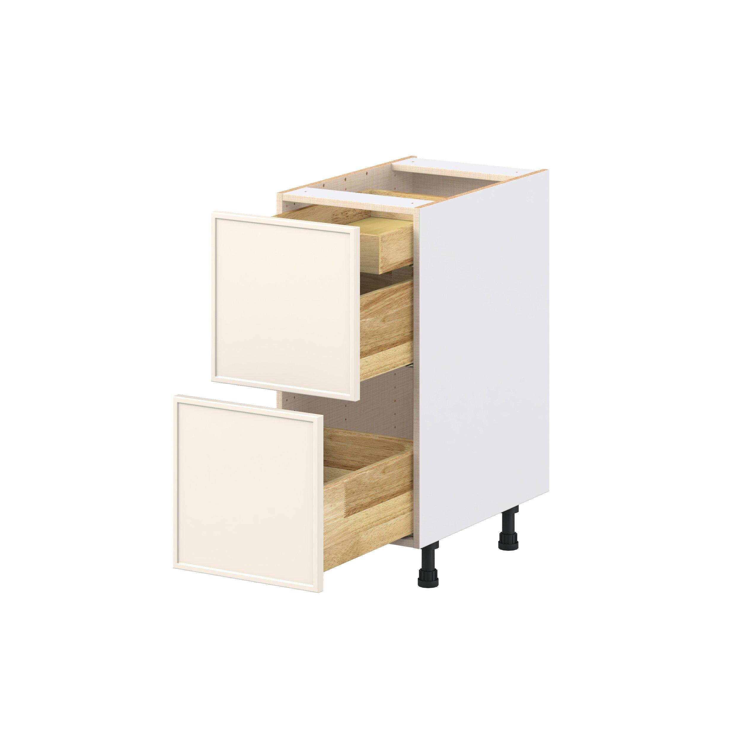 Linden 15 in. Painted Washed Linen Base Cabinet with Inner Pull-Out Drawer
