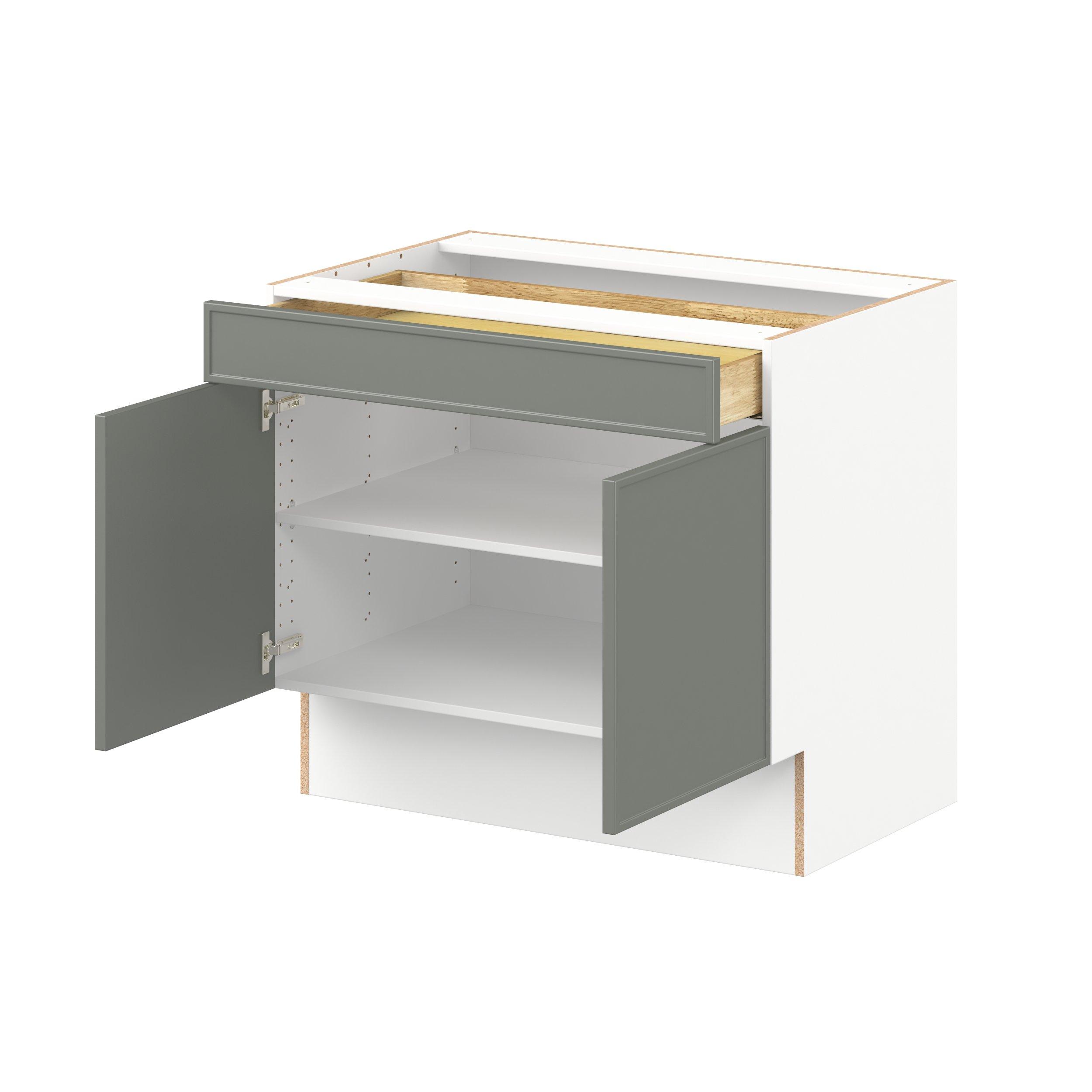 Linden 36 in. Painted Moss Green Door and Drawer Base Cabinet