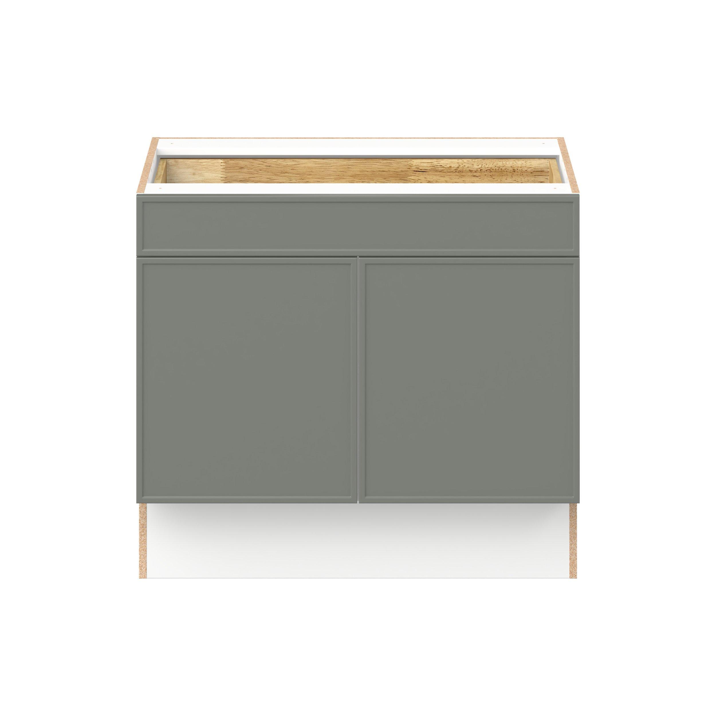 Linden 36 in. Painted Moss Green Door and Drawer Base Cabinet