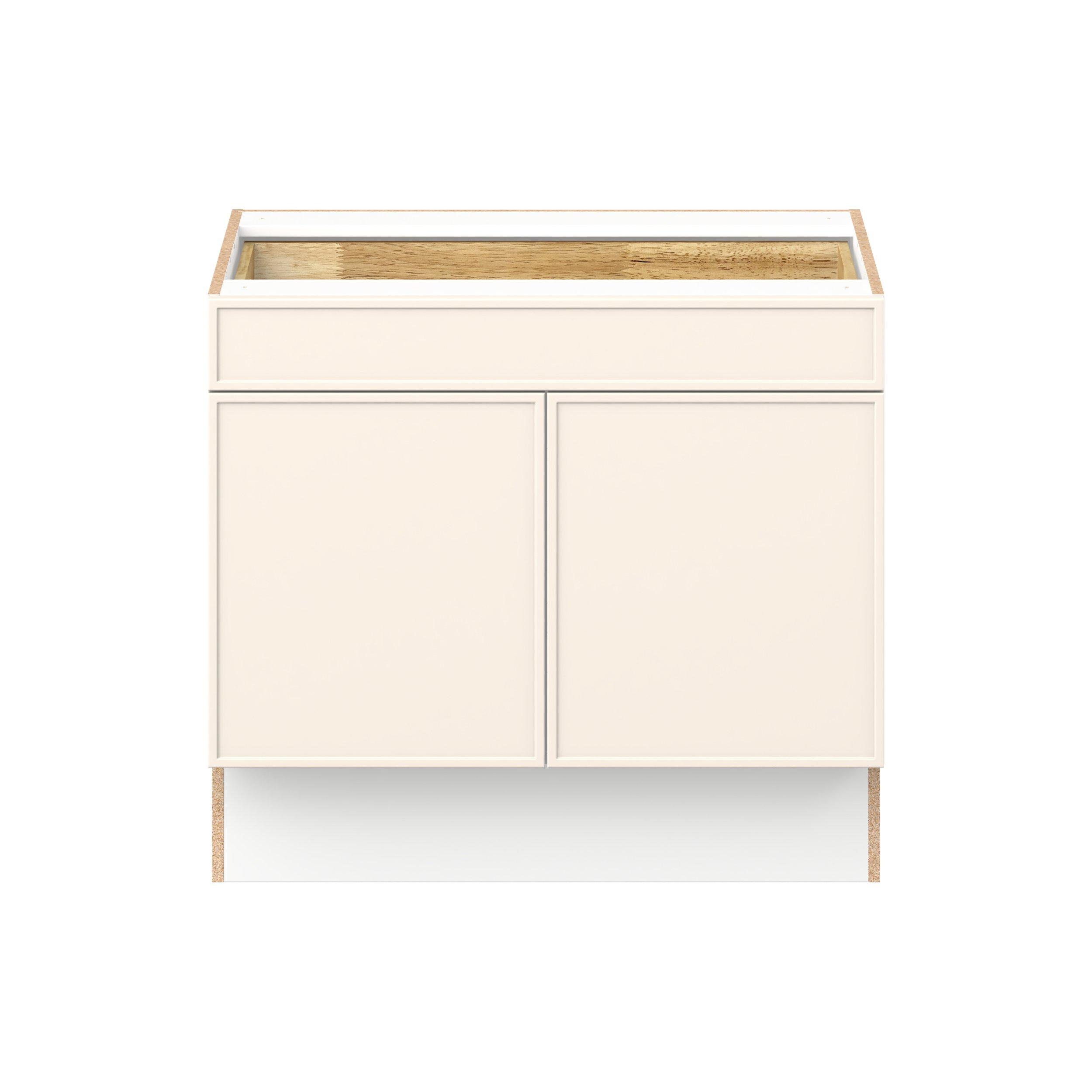 Linden 36 in. Painted Washed Linen Door and Drawer Base Cabinet