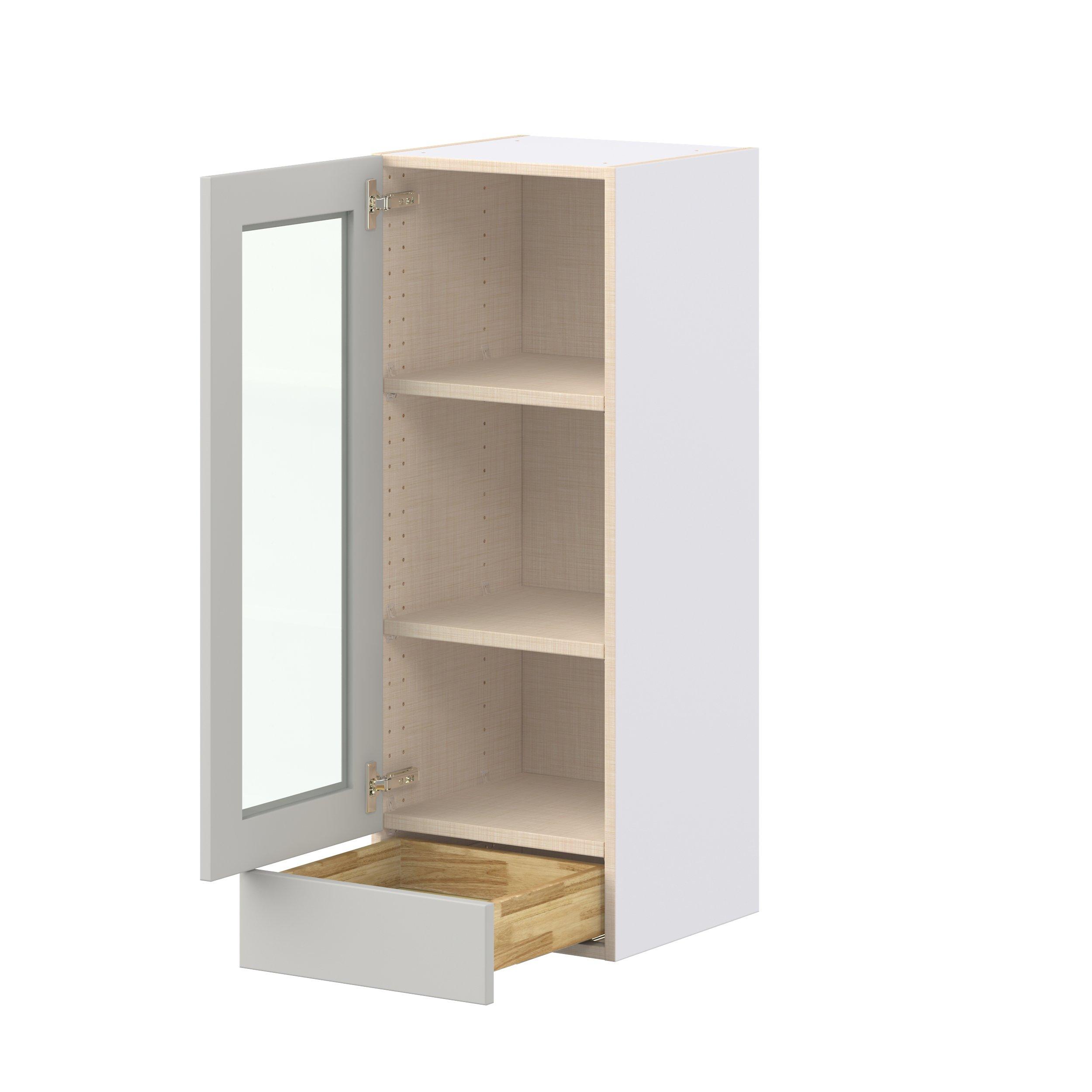 Lenox 15 in. Painted Light Gray Drawer Wall Cabinet with Glass Door