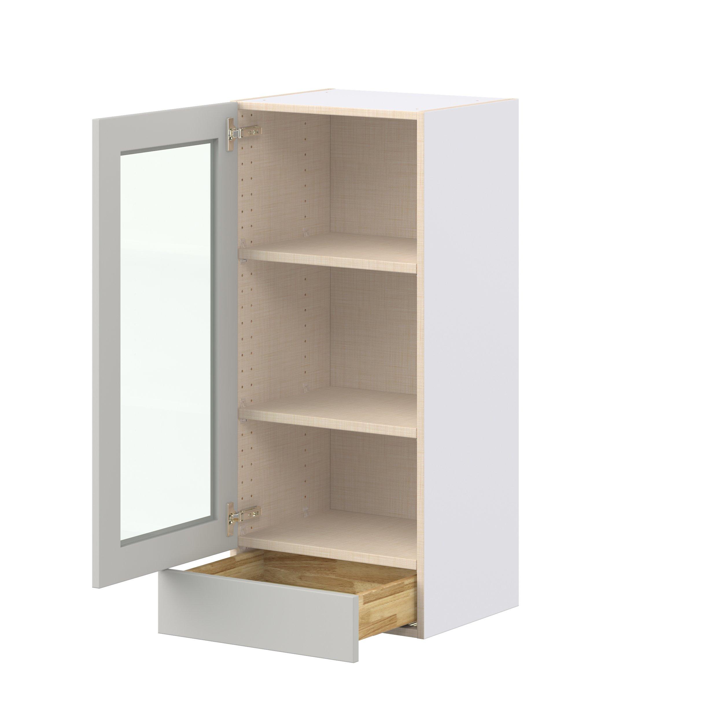 Lenox 18 in. Painted Light Gray Drawer Wall Cabinet with Glass Door
