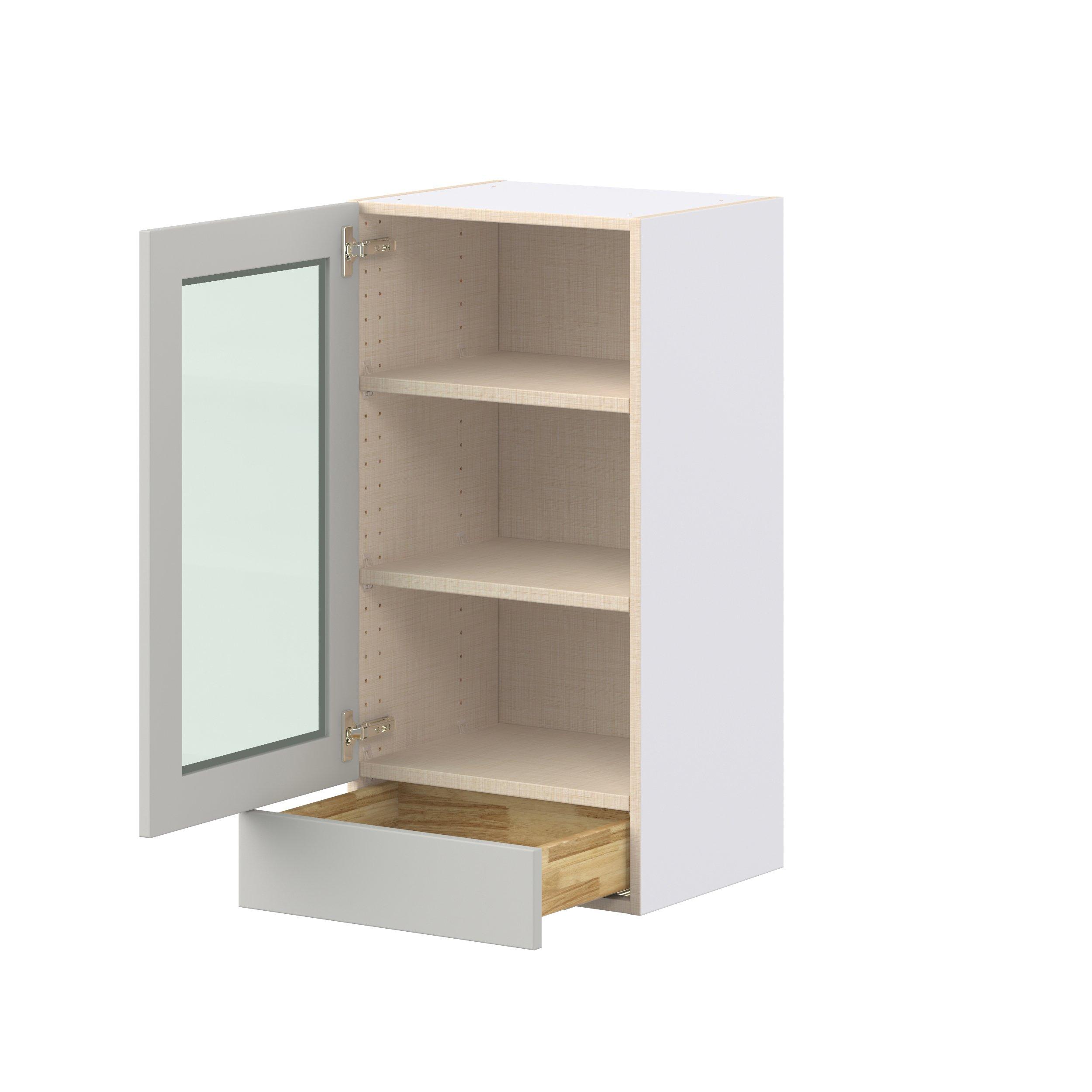 Lenox 18 in. Painted Light Gray Drawer Wall Cabinet with Glass Door