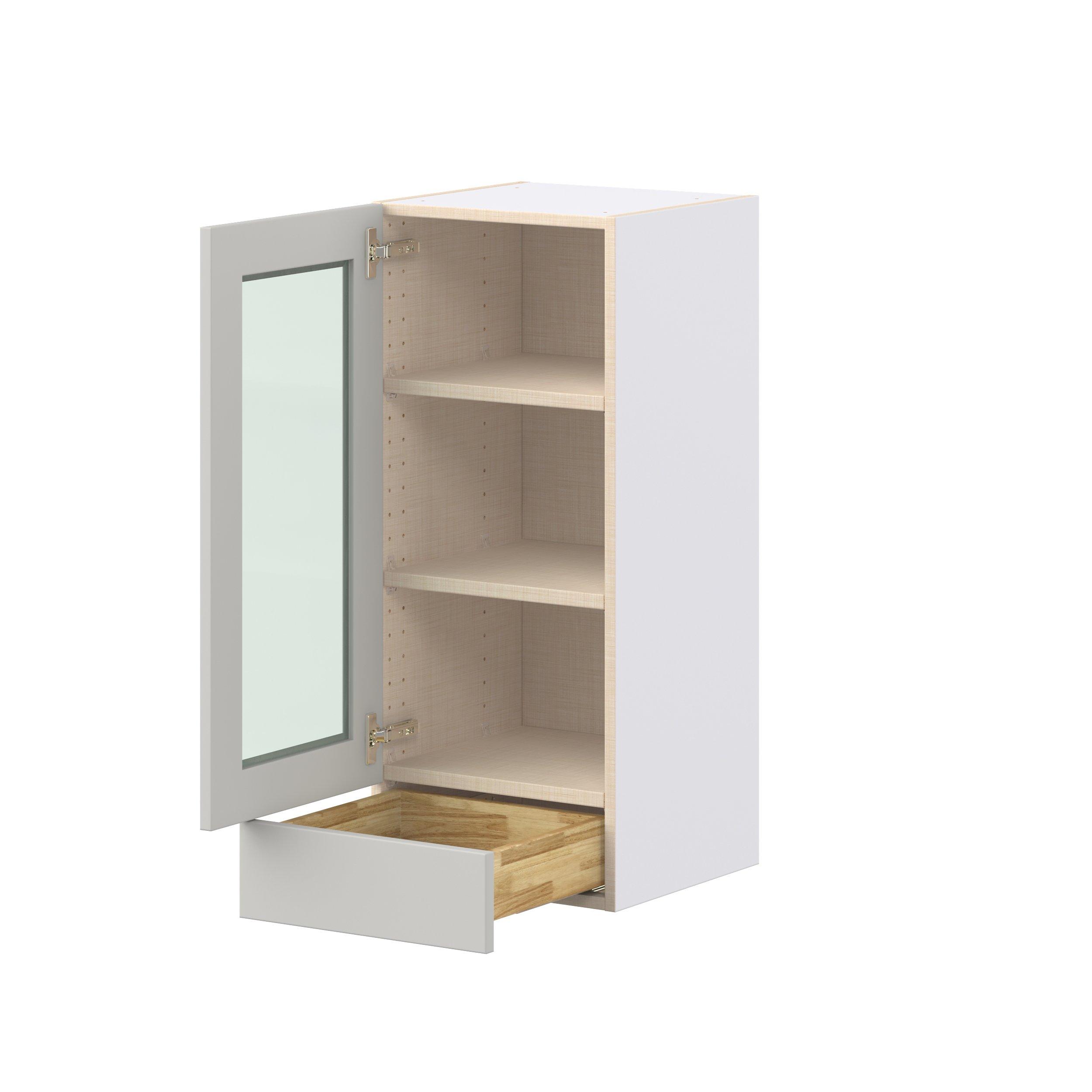 Lenox 15 in. Painted Light Gray Drawer Wall Cabinet with Glass Door