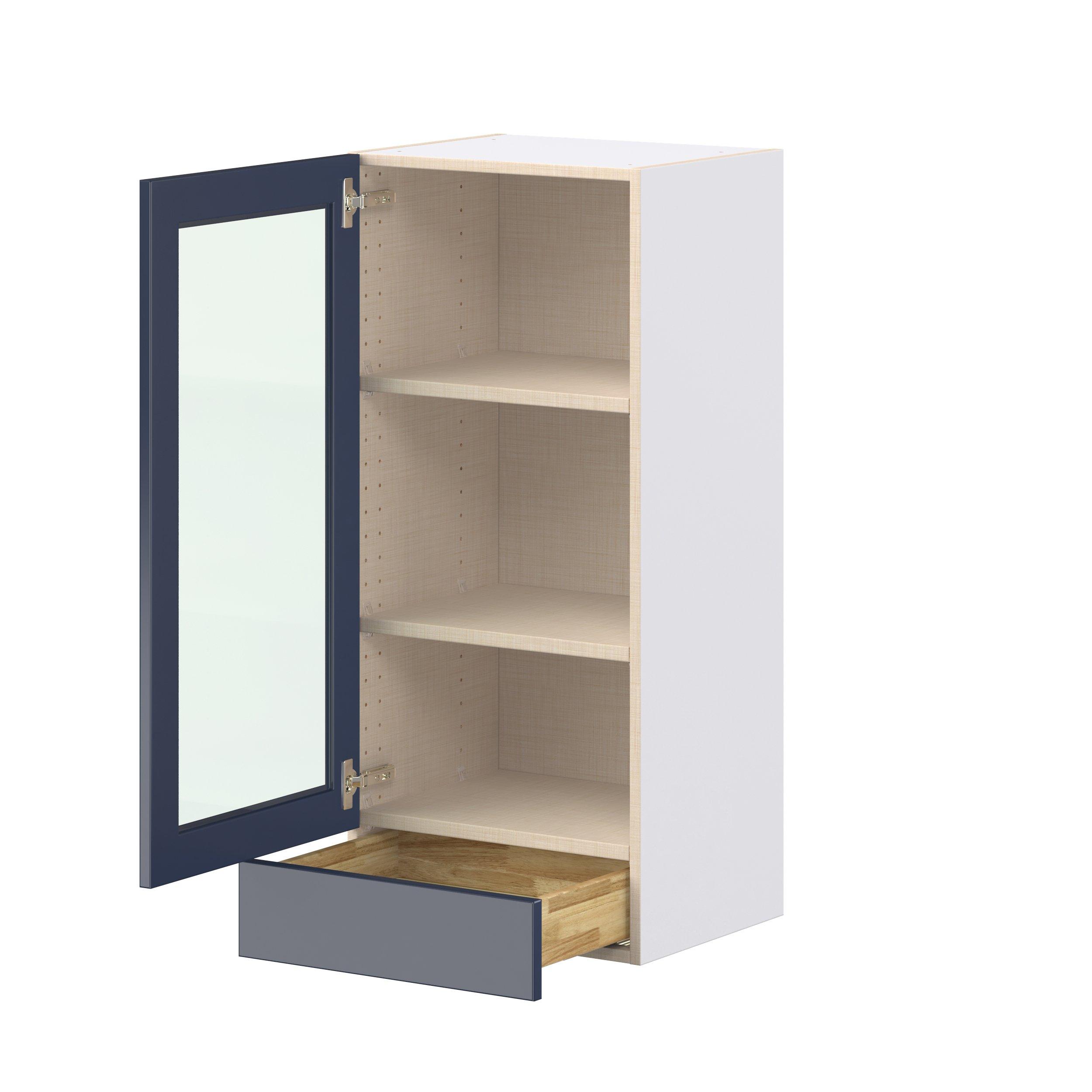 Peachtree 18 in. Painted Midnight Blue Drawer Wall Cabinet with Glass Door