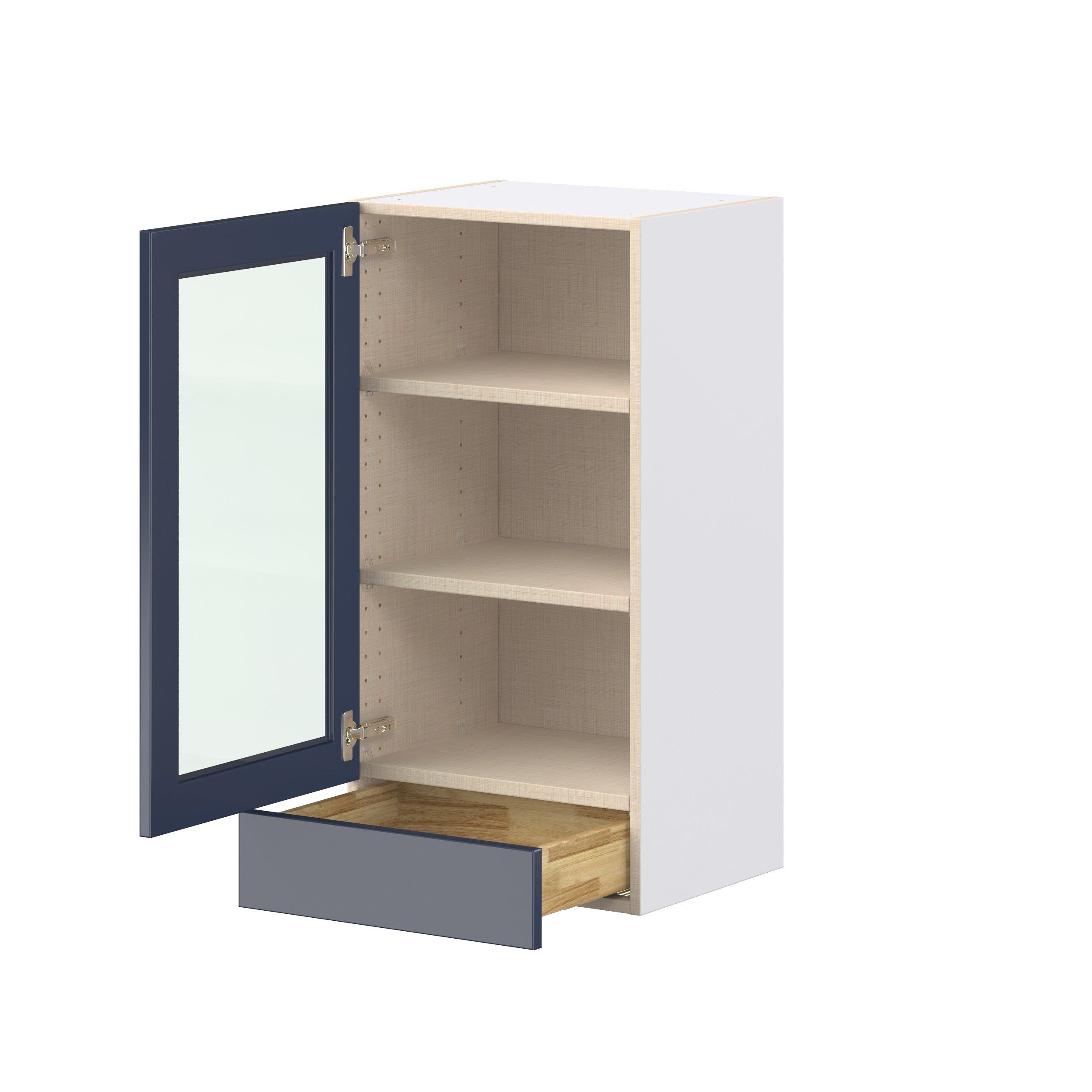 Peachtree 18 in. Painted Midnight Blue Drawer Wall Cabinet with Glass Door