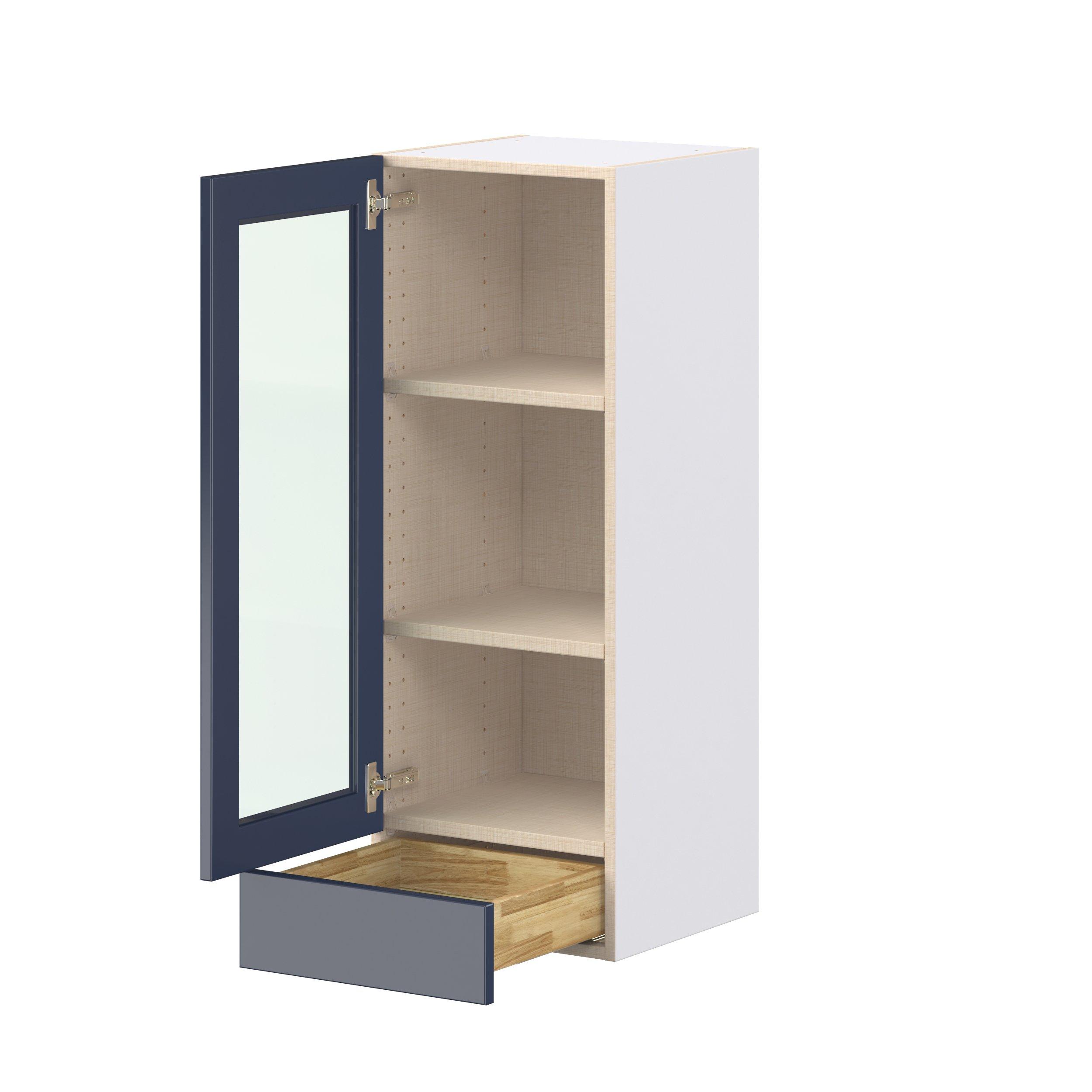 Peachtree 15 in. Painted Midnight Blue Drawer Wall Cabinet with Glass Door
