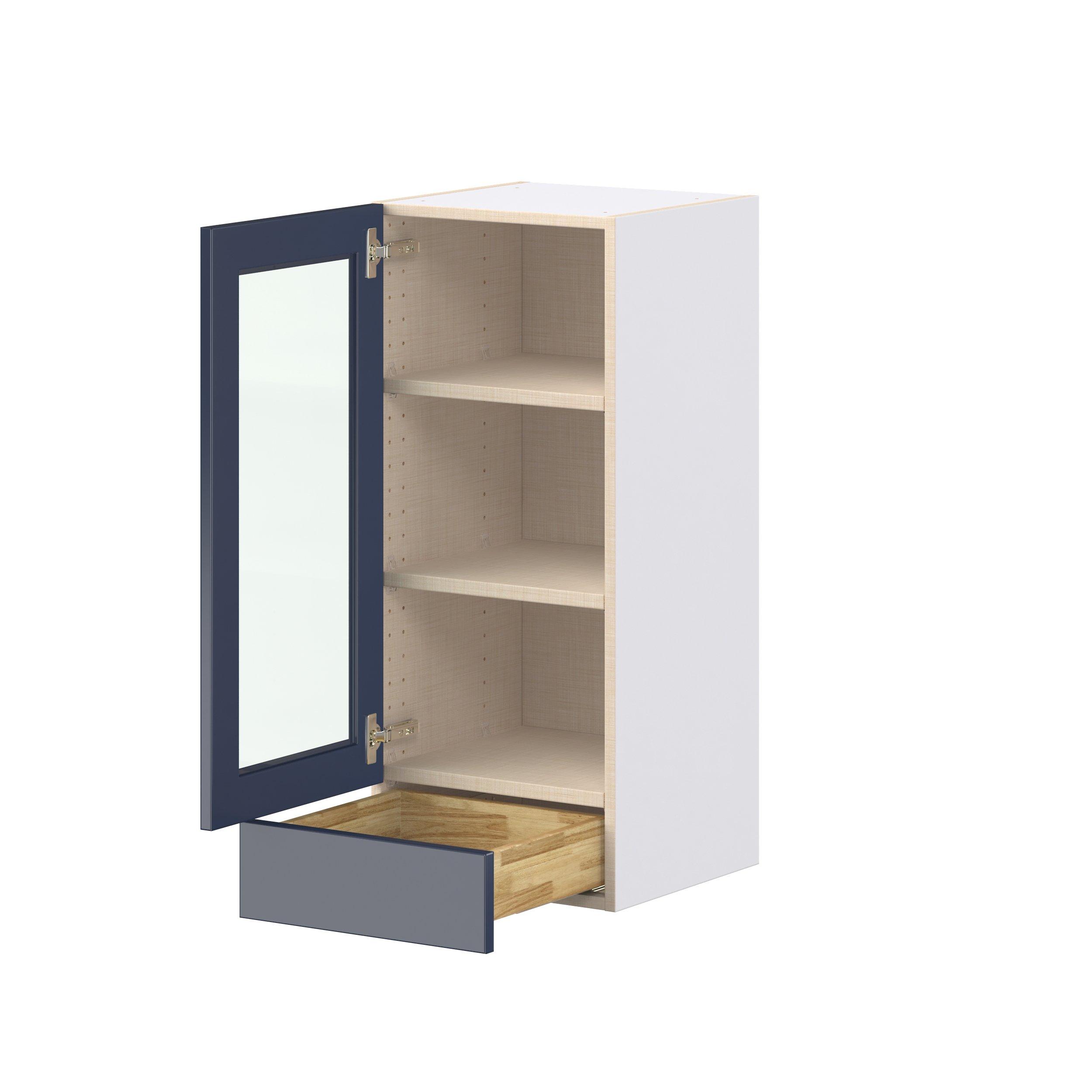 Peachtree 15 in. Painted Midnight Blue Drawer Wall Cabinet with Glass Door