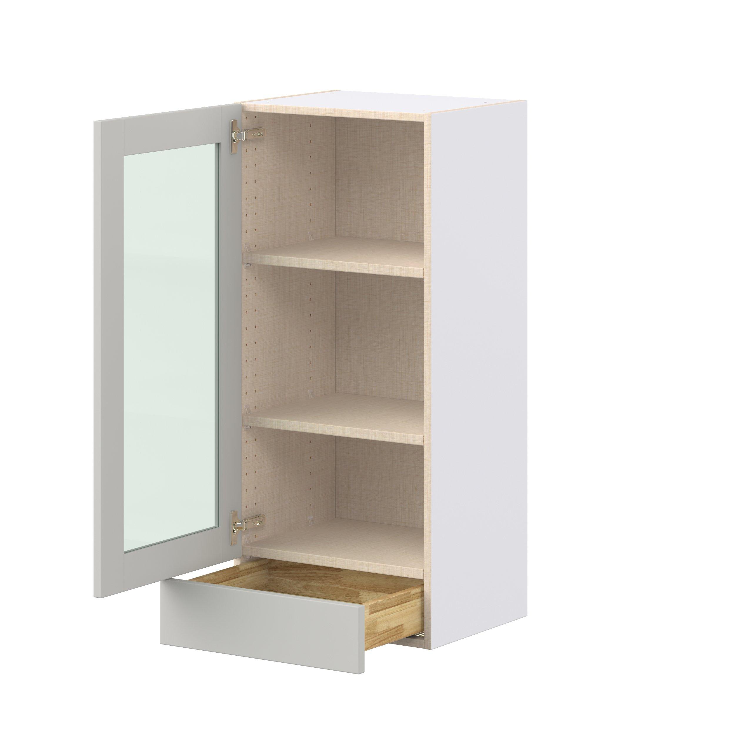 Summerhill 18 in. Light Gray Drawer Wall Cabinet with Glass Door