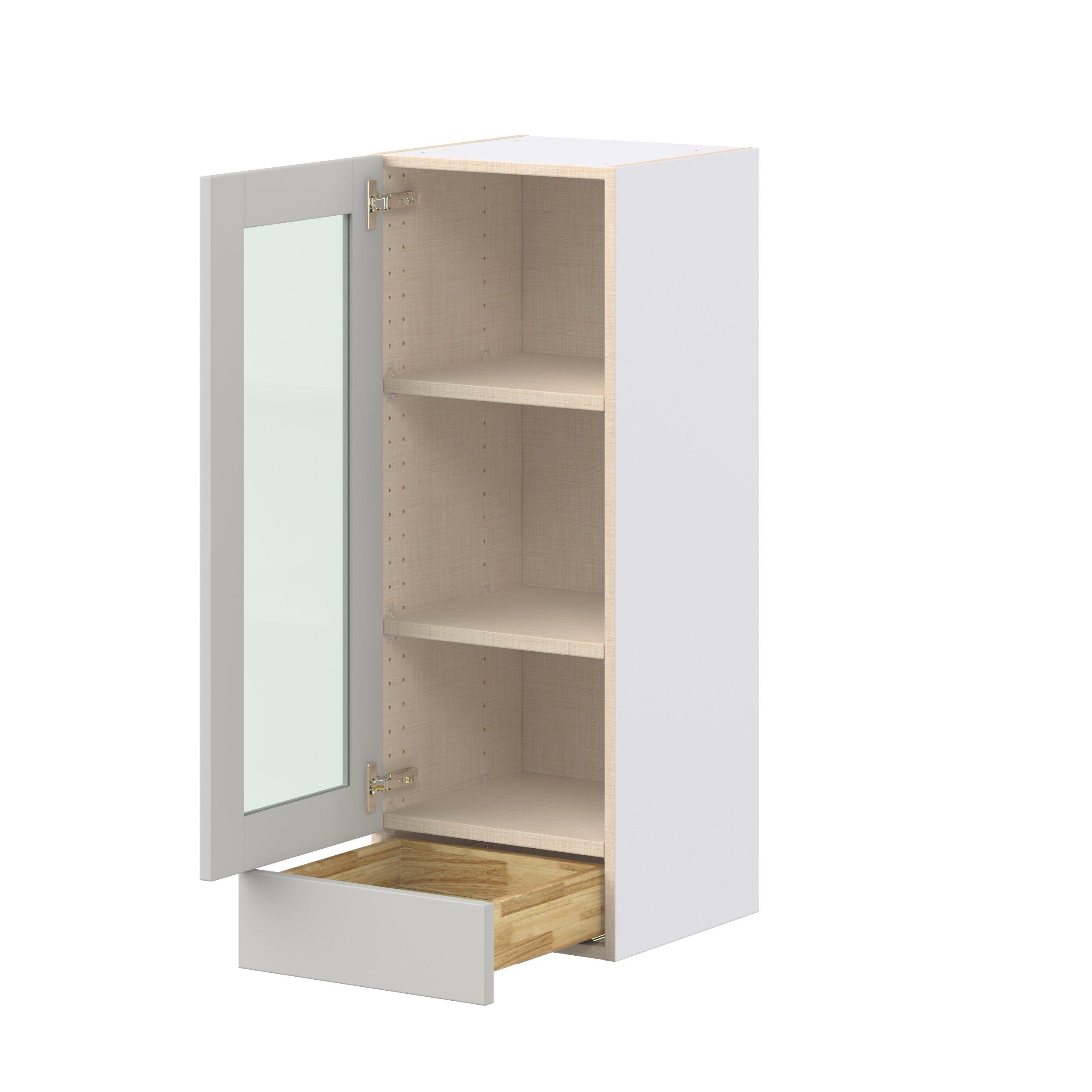 Summerhill 15 in. Light Gray Drawer Wall Cabinet with Glass Door