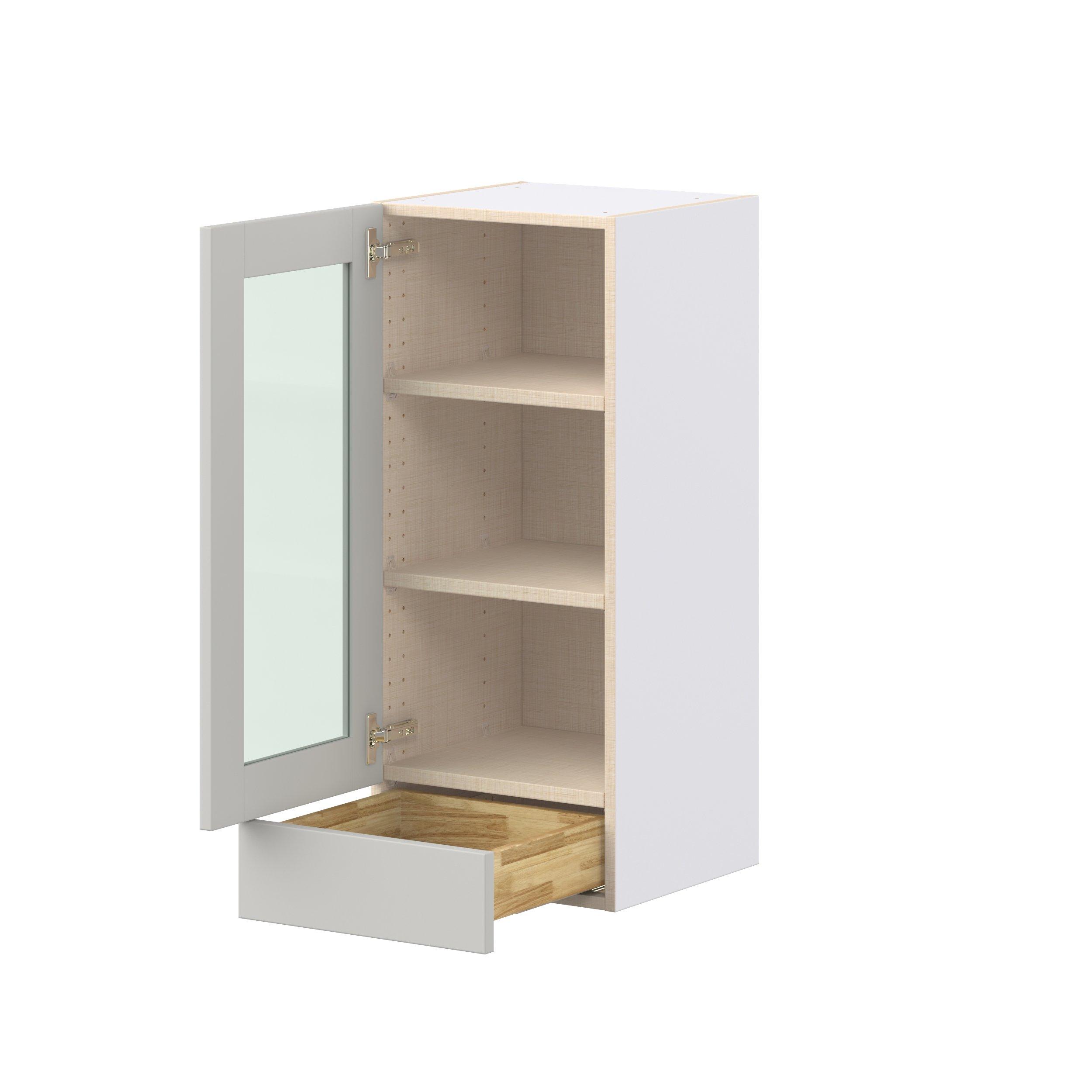 Summerhill 15 in. Light Gray Drawer Wall Cabinet with Glass Door