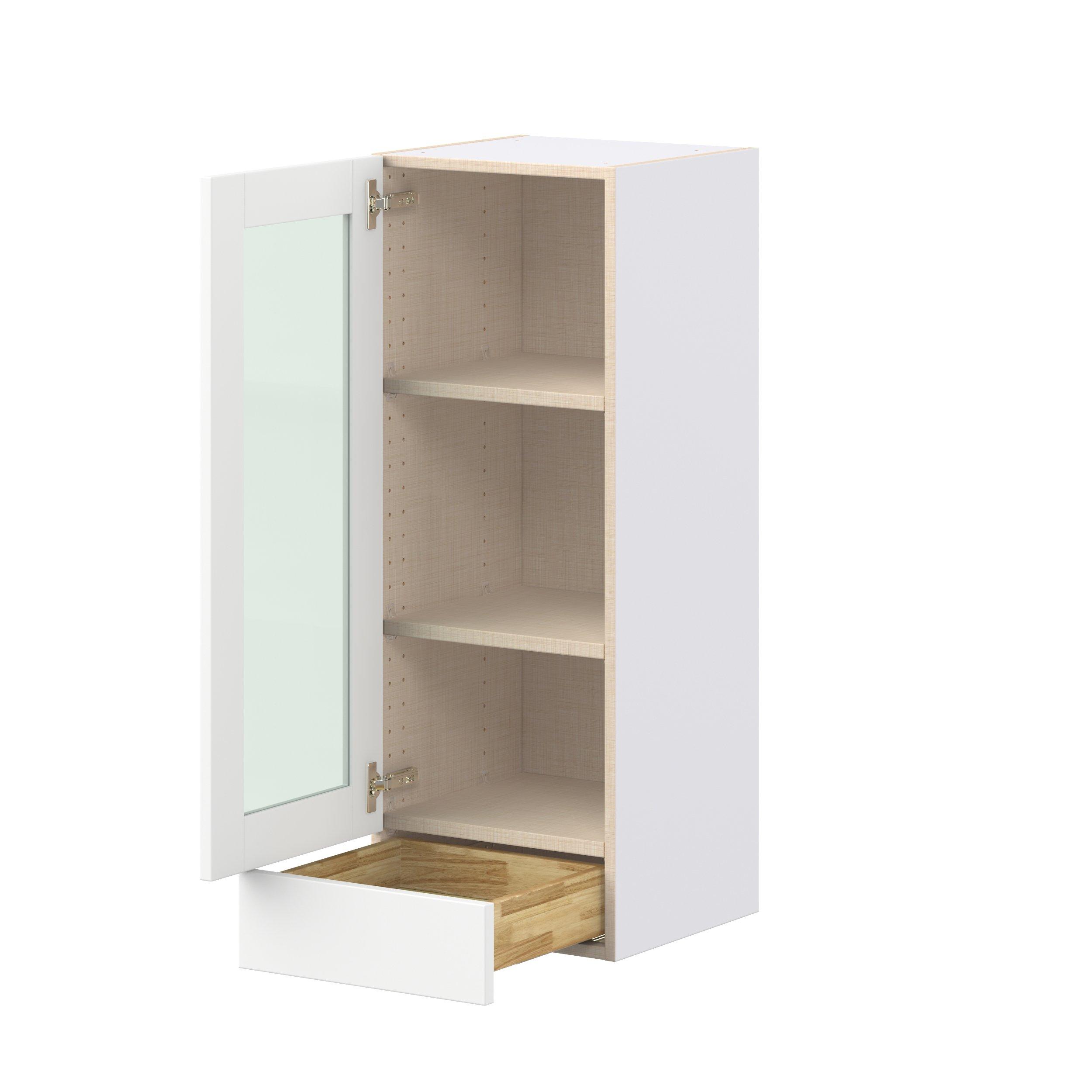 Summerhill 15 in. Bright White Drawer Wall Cabinet with Glass Door