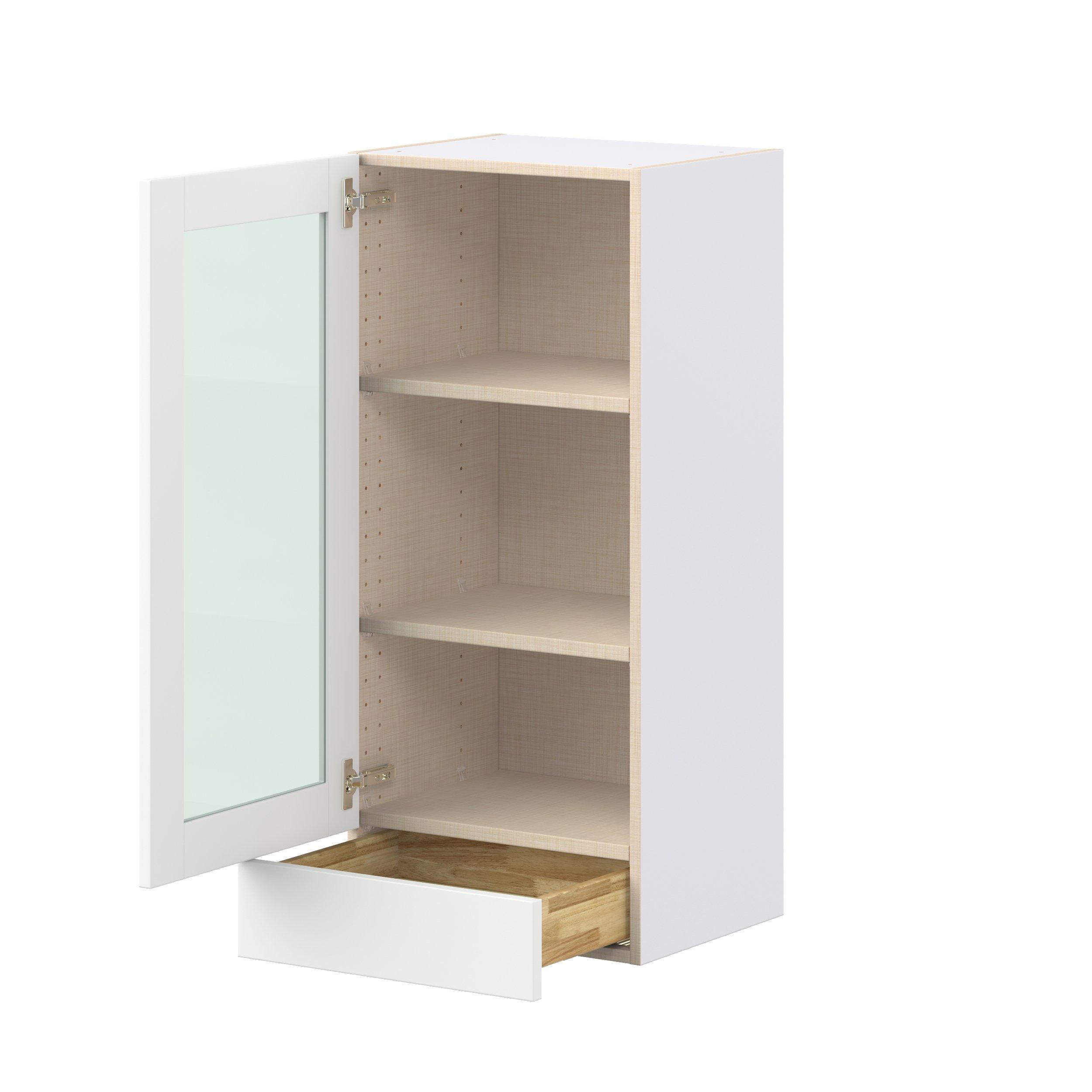 Summerhill 18 in. Bright White Drawer Wall Cabinet with Glass Door