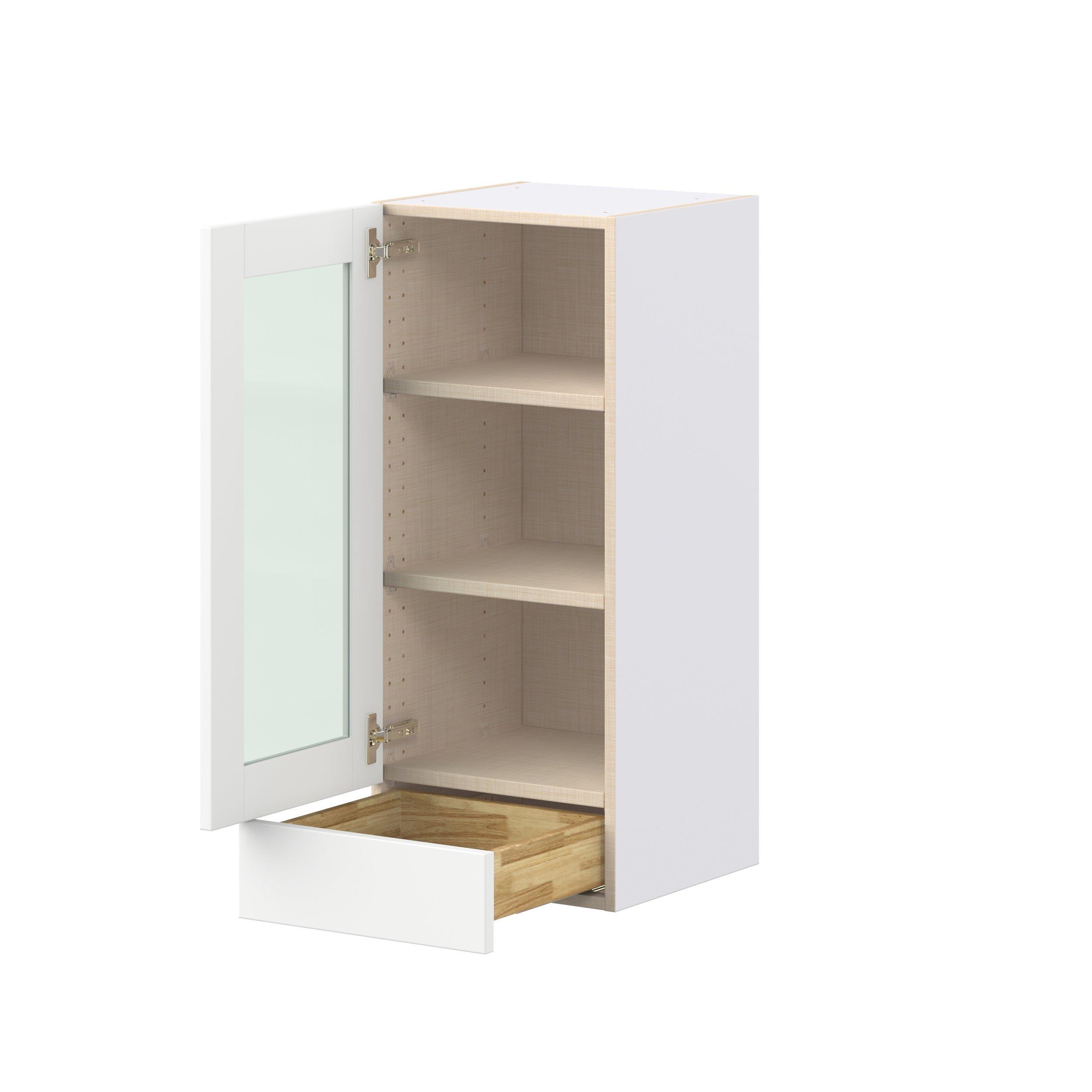 Summerhill 15 in. Bright White Drawer Wall Cabinet with Glass Door