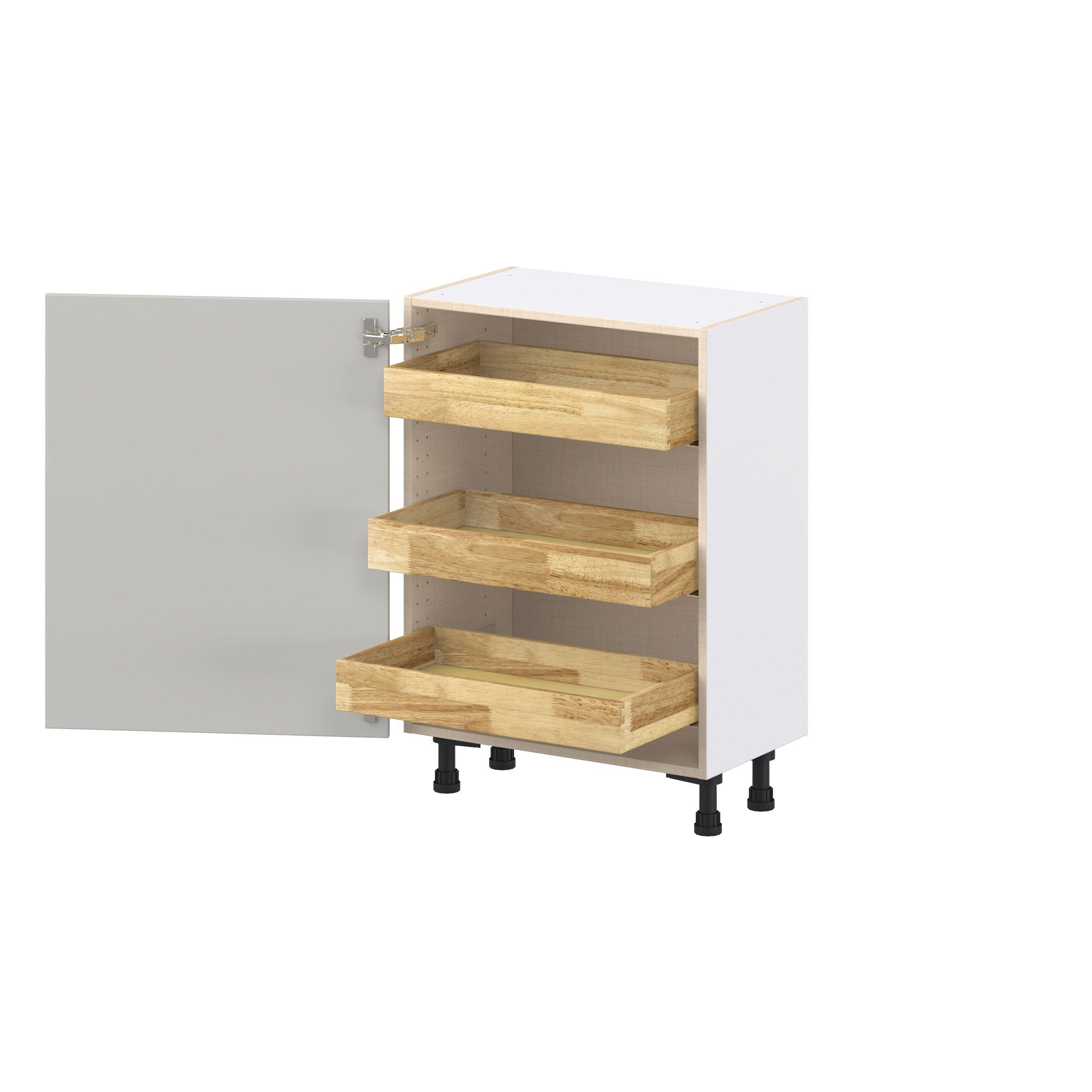Lenox 24 in. Painted Light Gray Shallow Base Cabinet with Inner Pull-Out Drawer