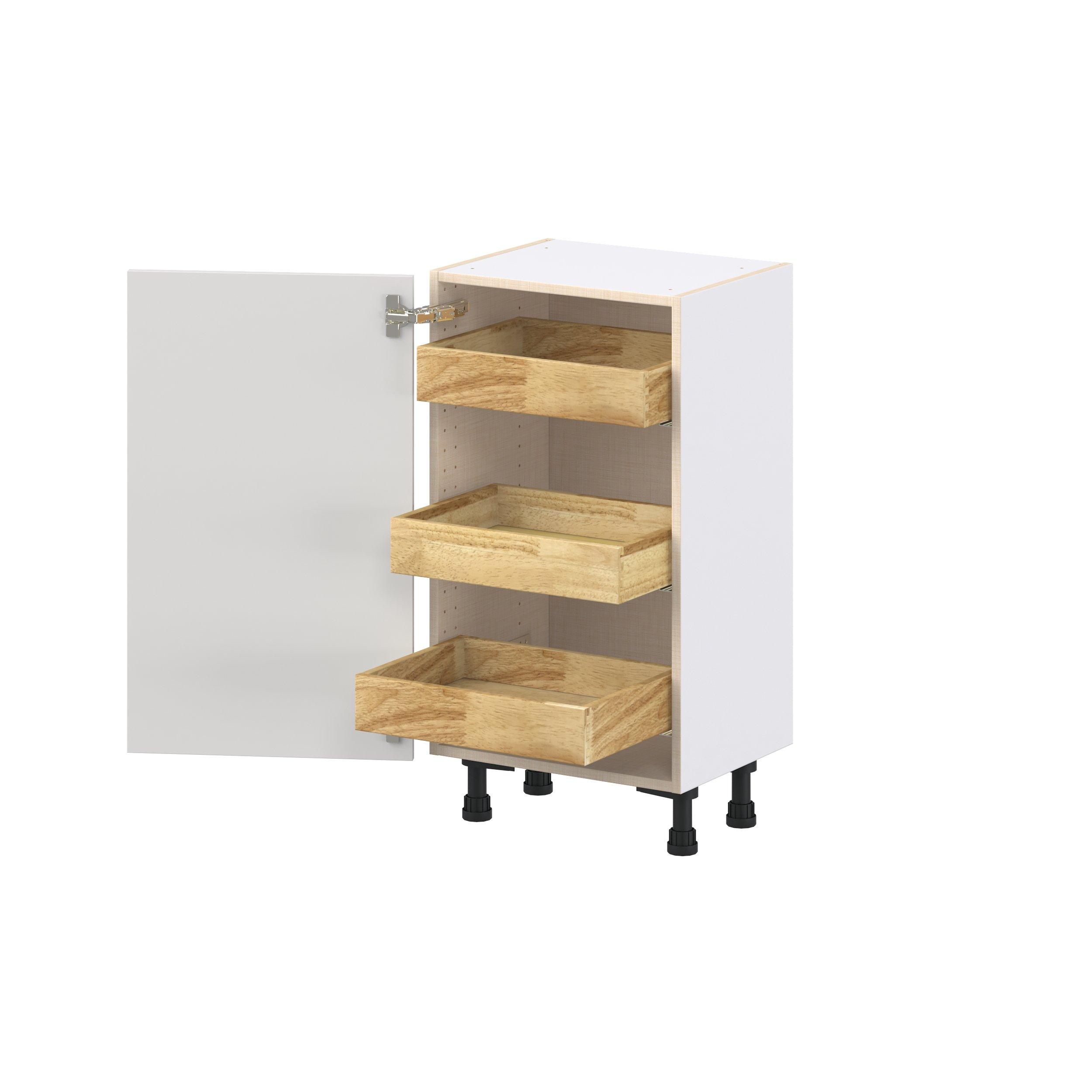 Candler 18 in. Painted Warm White Shallow Base Cabinet with Inner Pull-Out Drawer