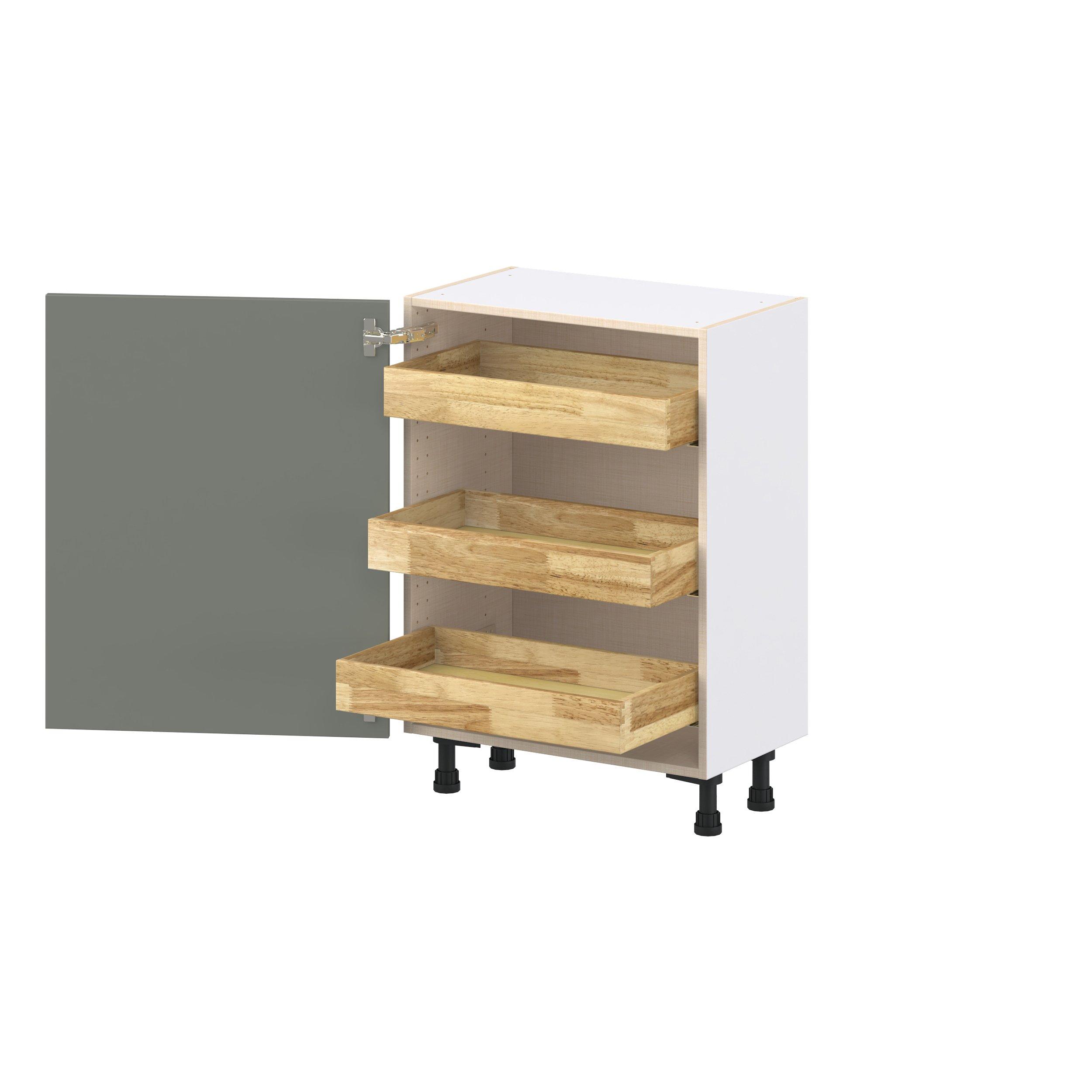 Linden 24 in. Painted Moss Green Shallow Base Cabinet with Inner Pull-Out Drawer