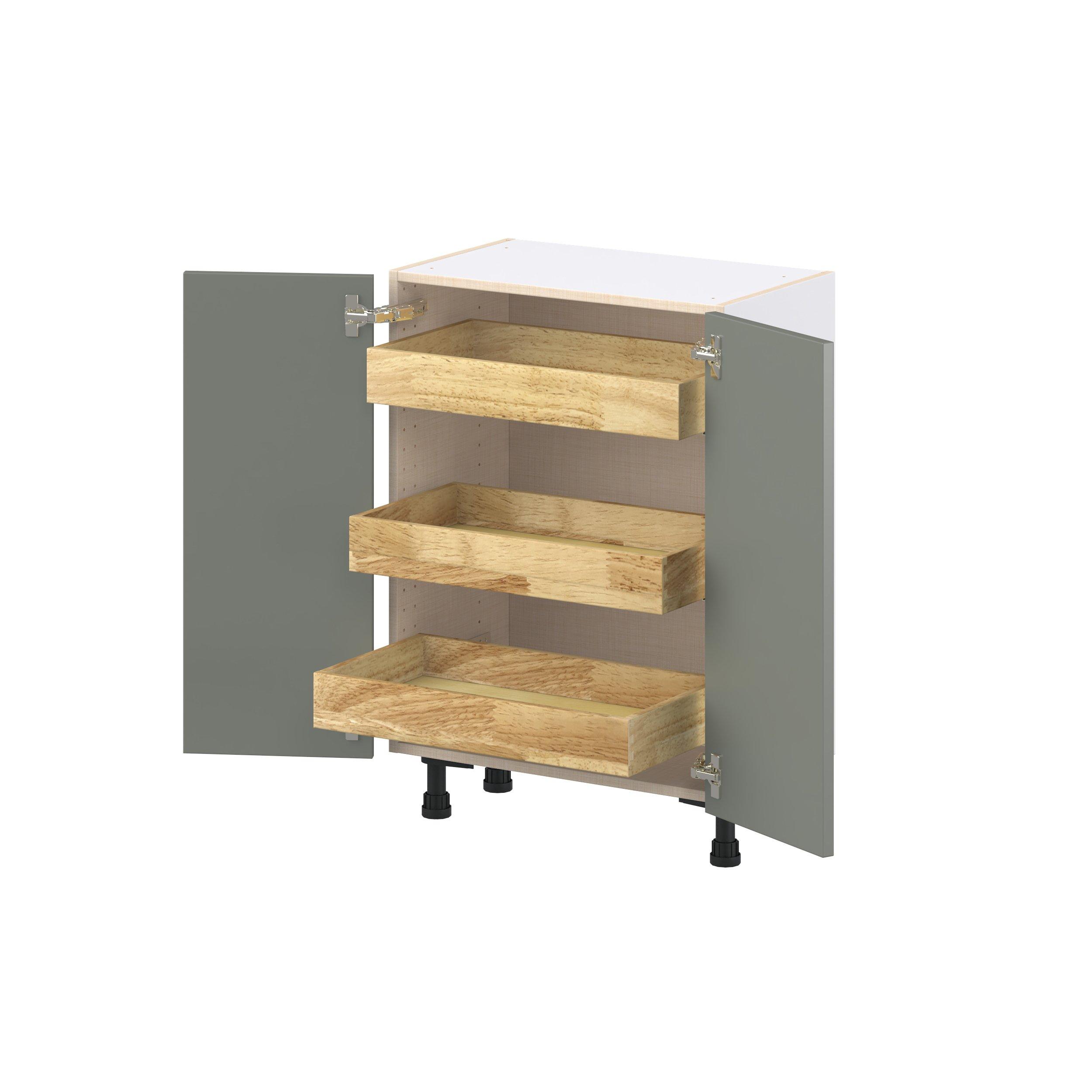 Linden 24 in. Painted Moss Green Shallow Base Cabinet with Inner Pull-Out Drawer