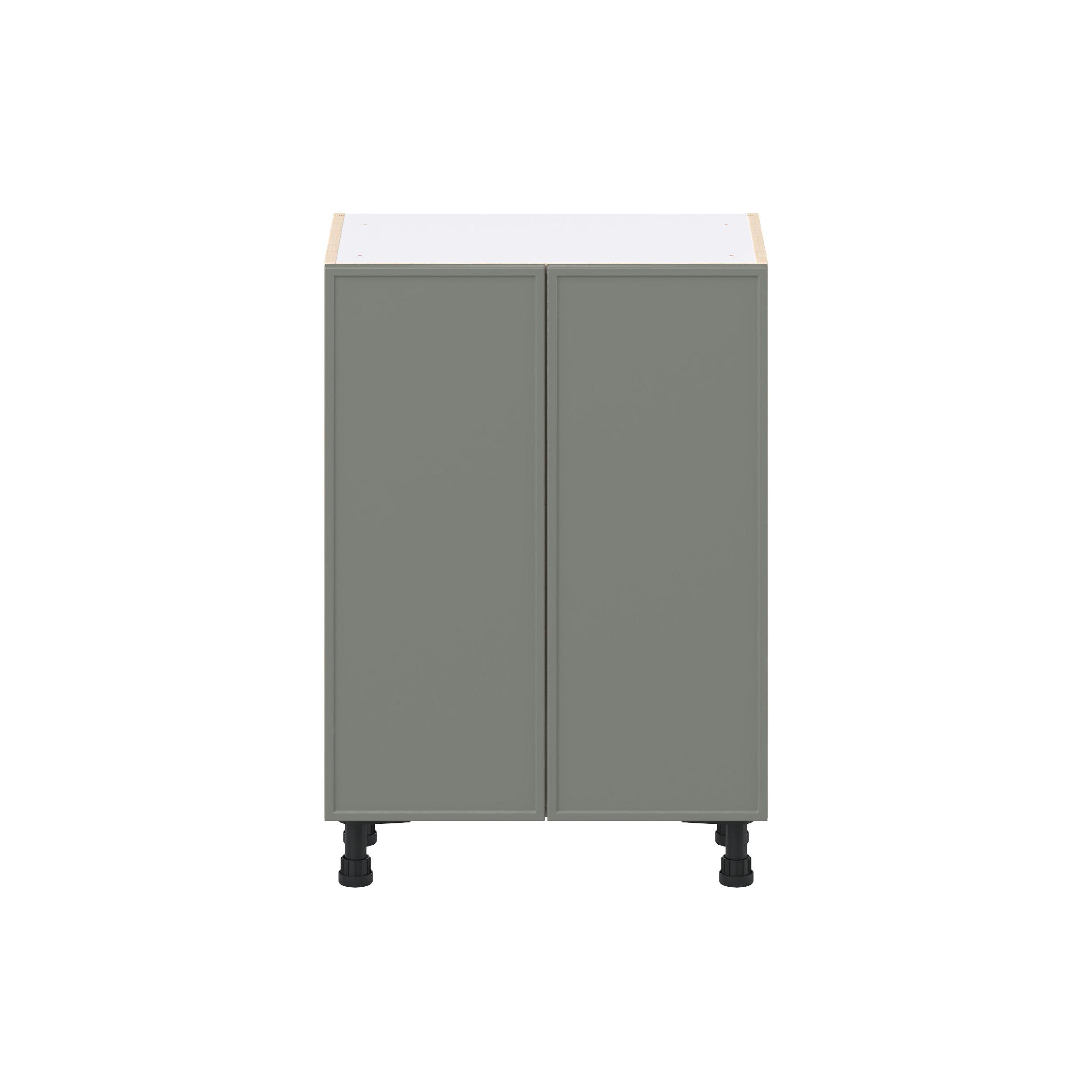 Linden 24 in. Painted Moss Green Shallow Base Cabinet with Inner Pull-Out Drawer