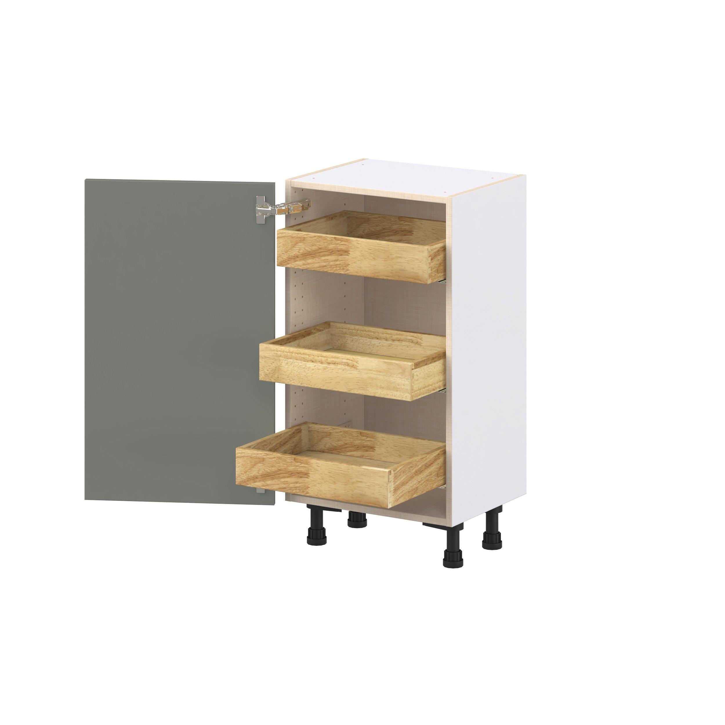 Linden 18 in. Painted Moss Green Shallow Base Cabinet with Inner Pull-Out Drawer