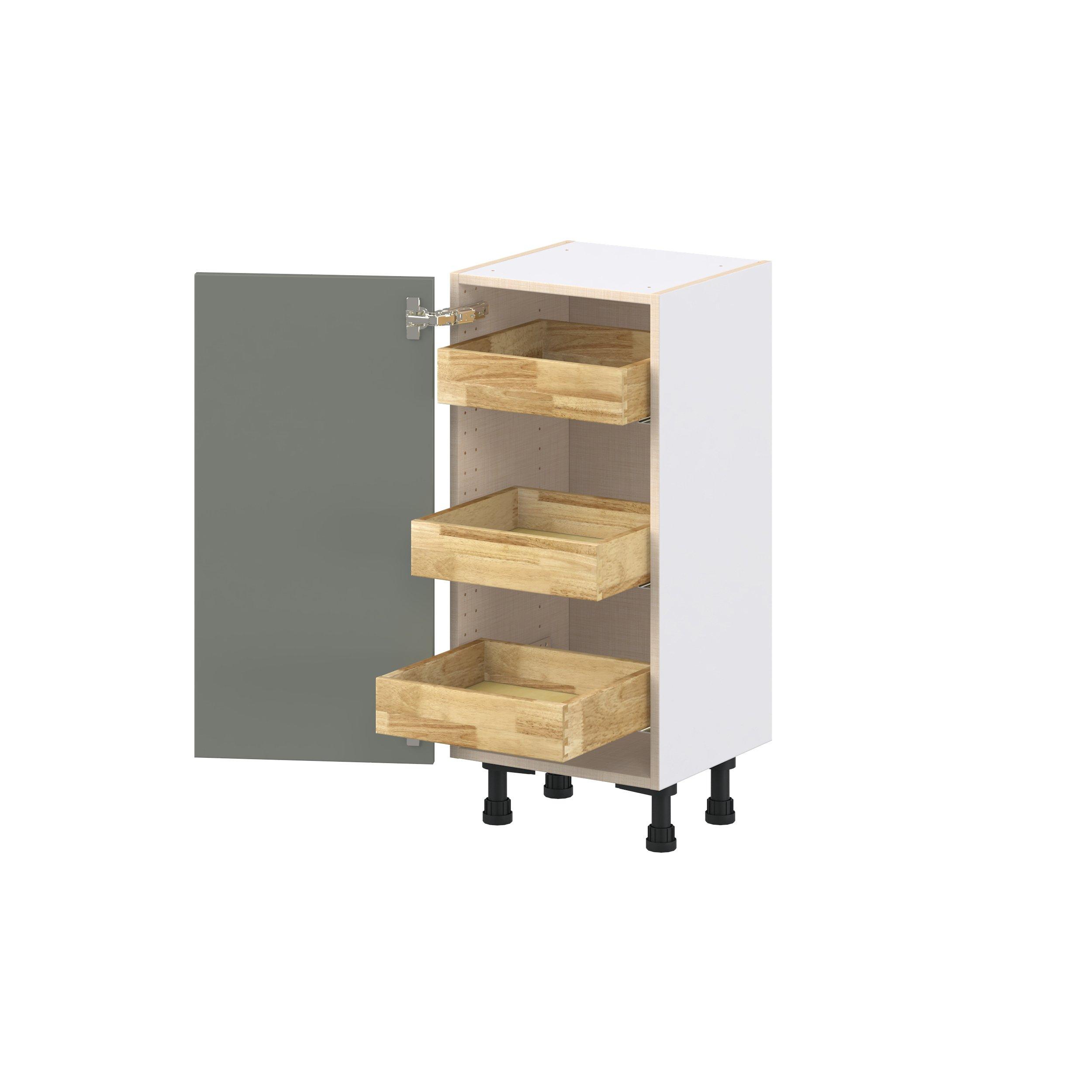 Linden 15 in. Painted Moss Green Shallow Base Cabinet with Inner Pull-Out Drawer
