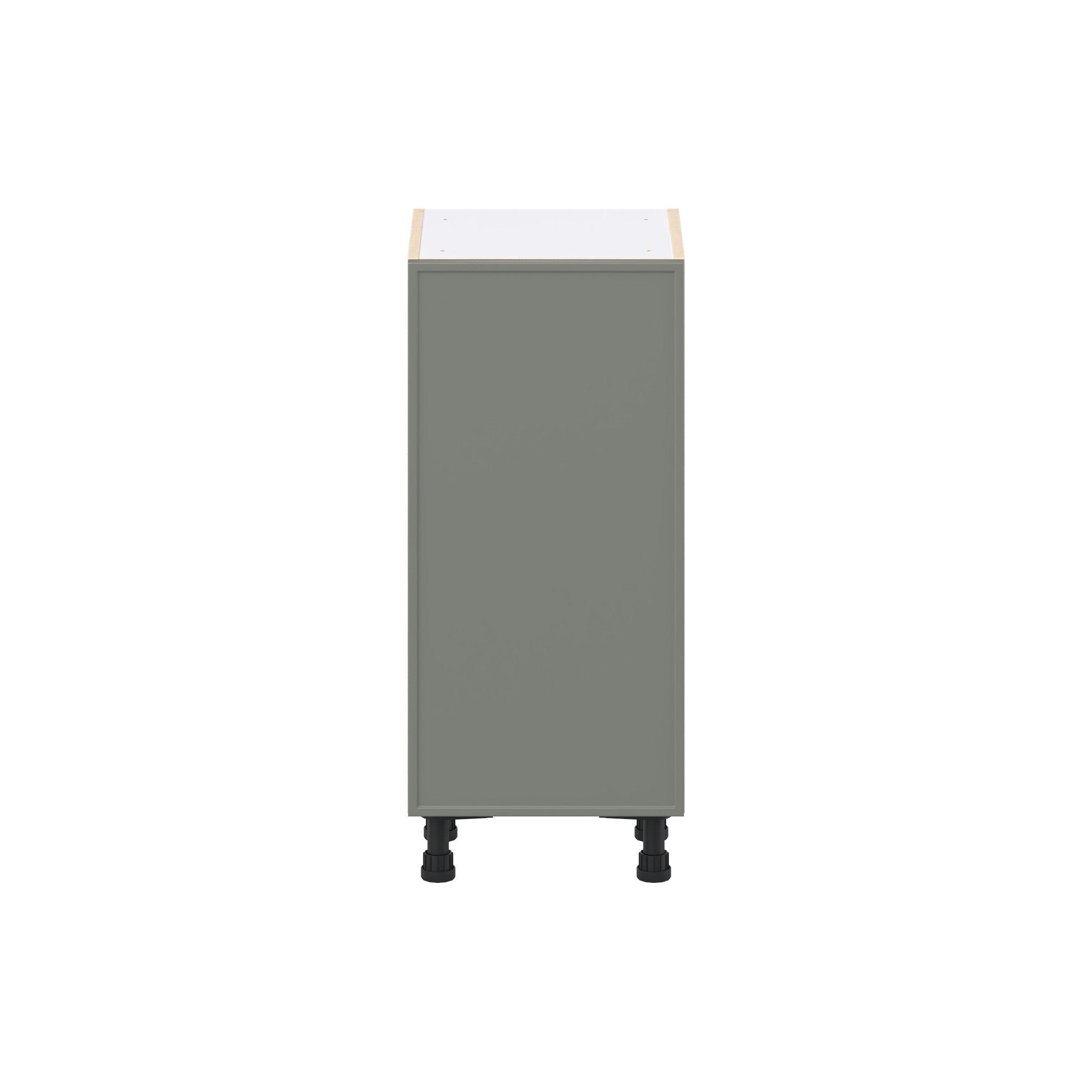 Linden 15 in. Painted Moss Green Shallow Base Cabinet with Inner Pull-Out Drawer