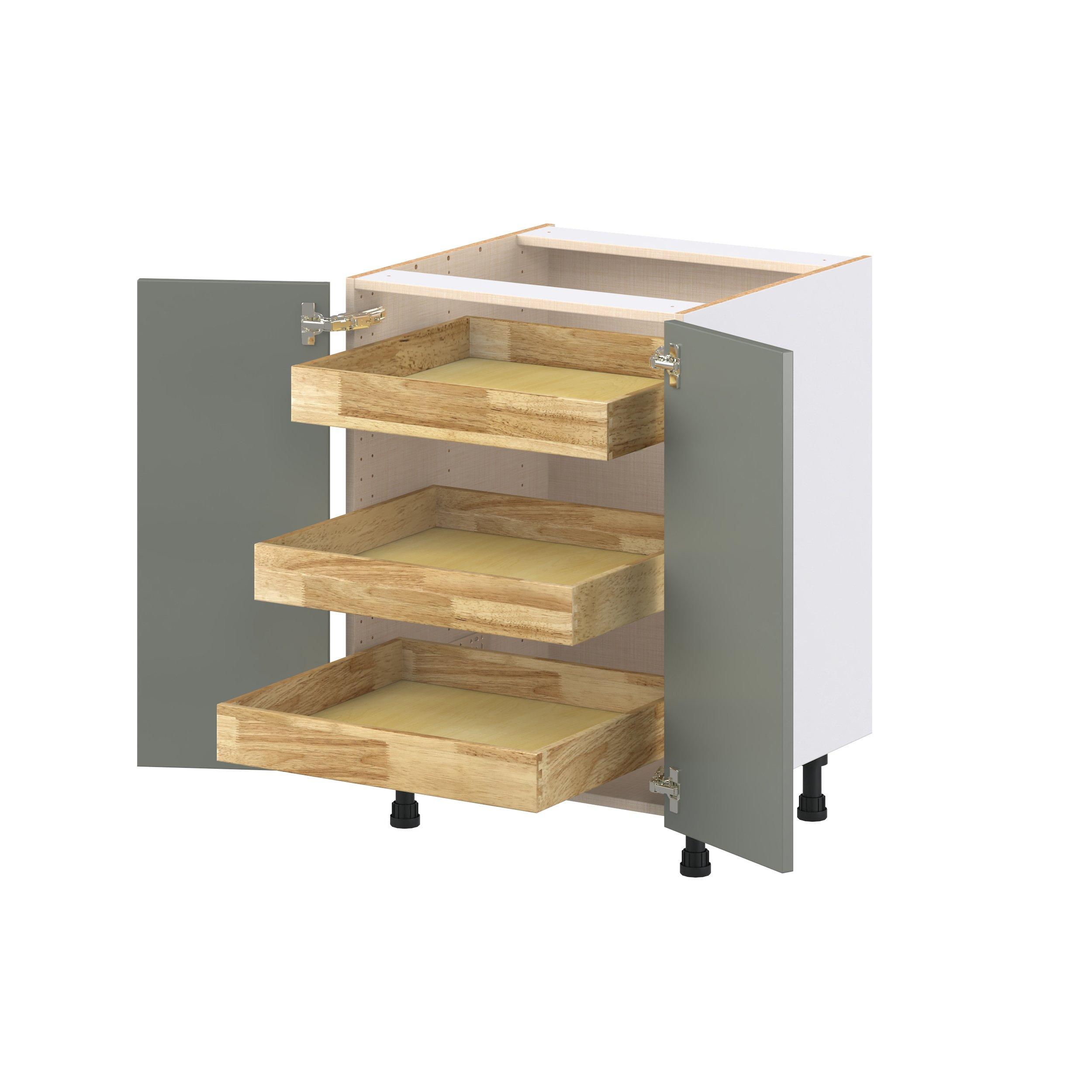 Linden 24 in. Painted Moss Green Shallow Base Cabinet with Inner Pull-Out Drawer