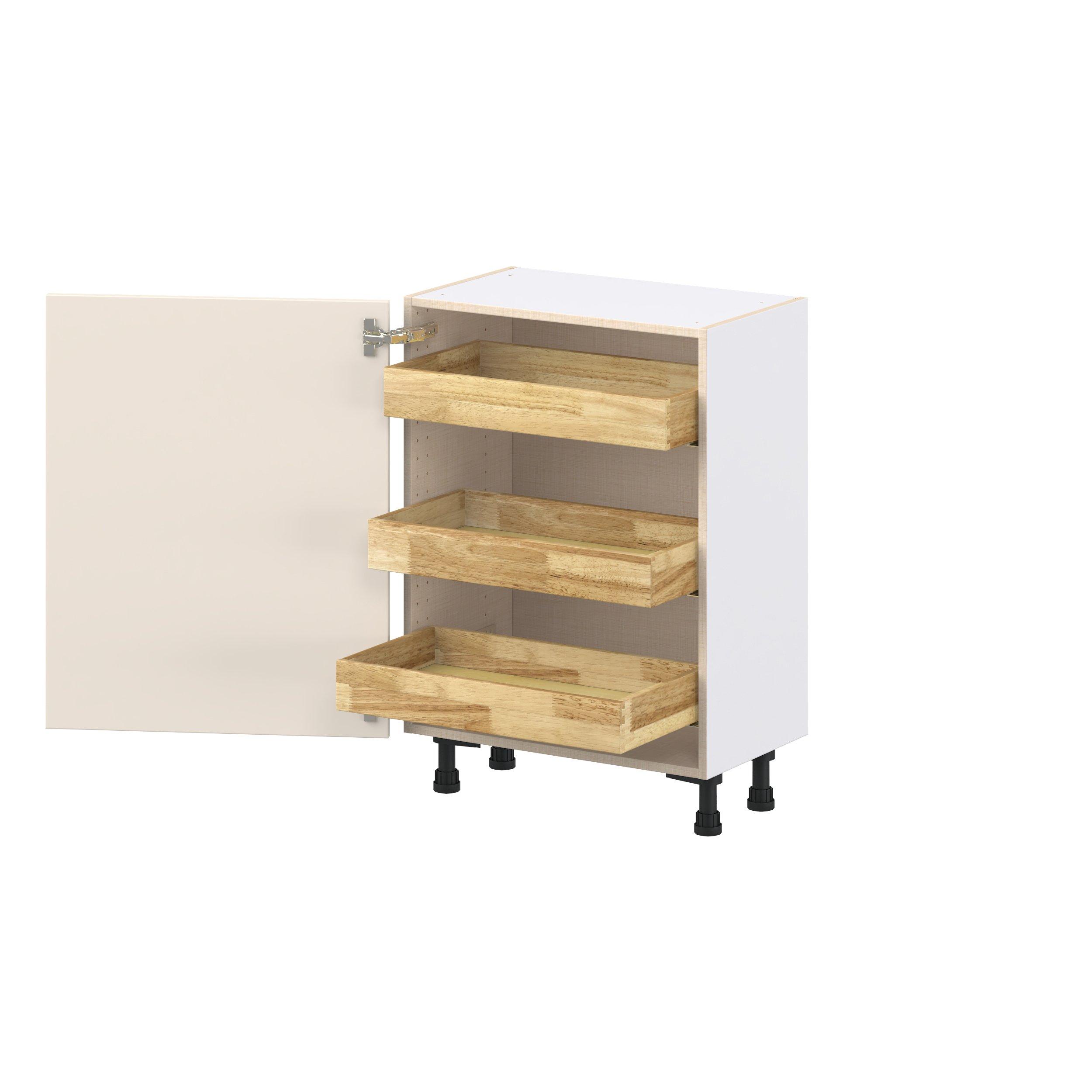 Linden 24 in. Painted Washed Linen Shallow Base Cabinet with Inner Pull-Out Drawer