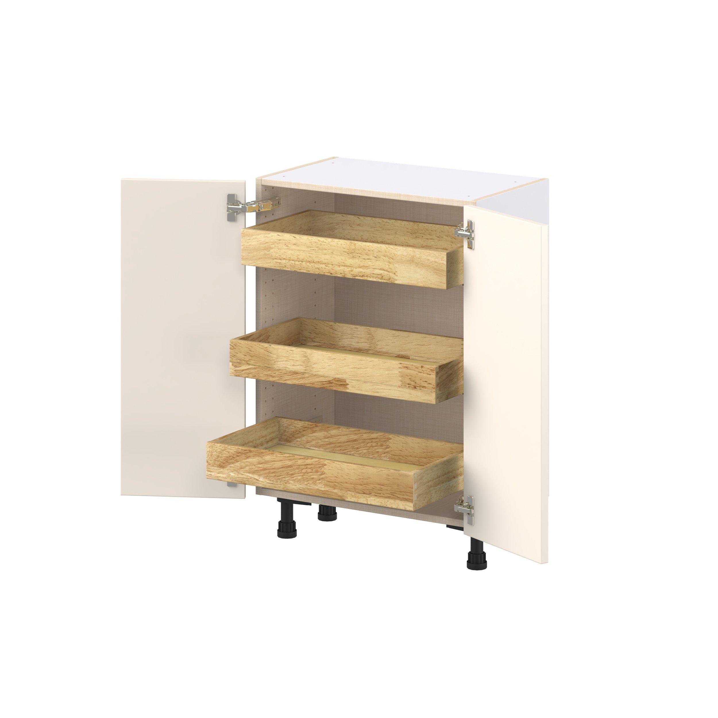 Linden 24 in. Painted Washed Linen Shallow Base Cabinet with Inner Pull-Out Drawer
