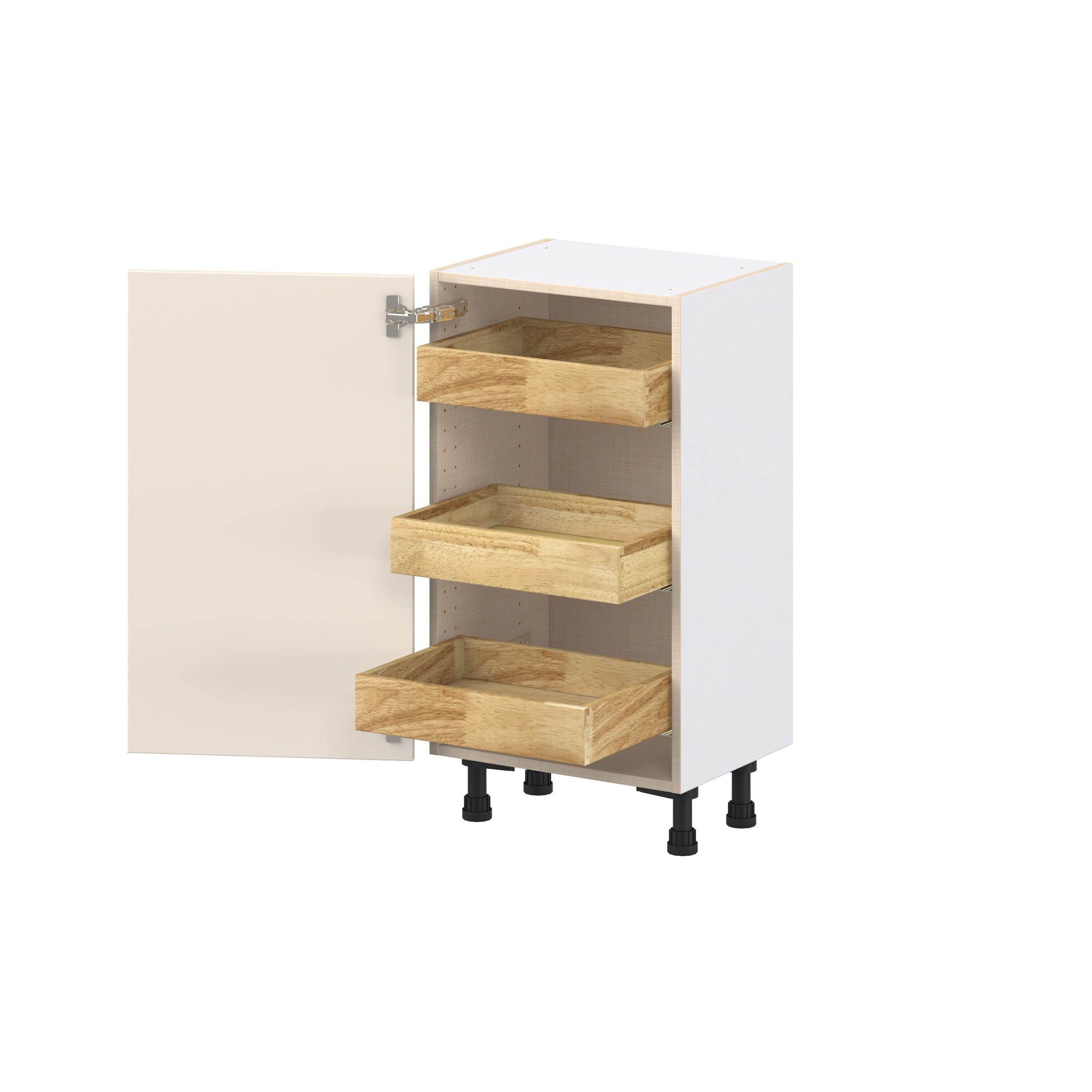 Linden 18 in. Painted Washed Linen Shallow Base Cabinet with Inner Pull-Out Drawer