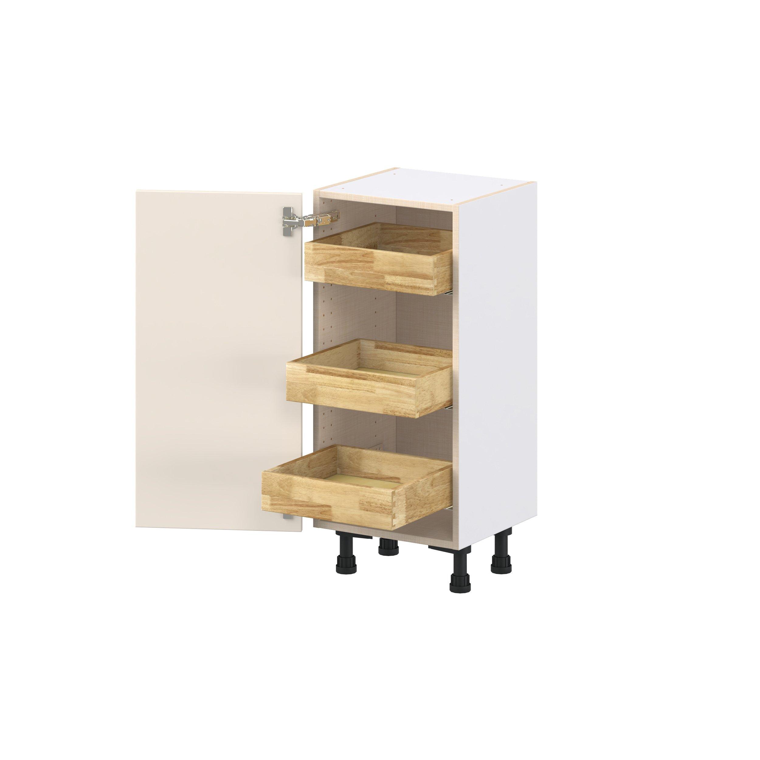 Linden 15 in. Painted Washed Linen Shallow Base Cabinet with Inner Pull-Out Drawer