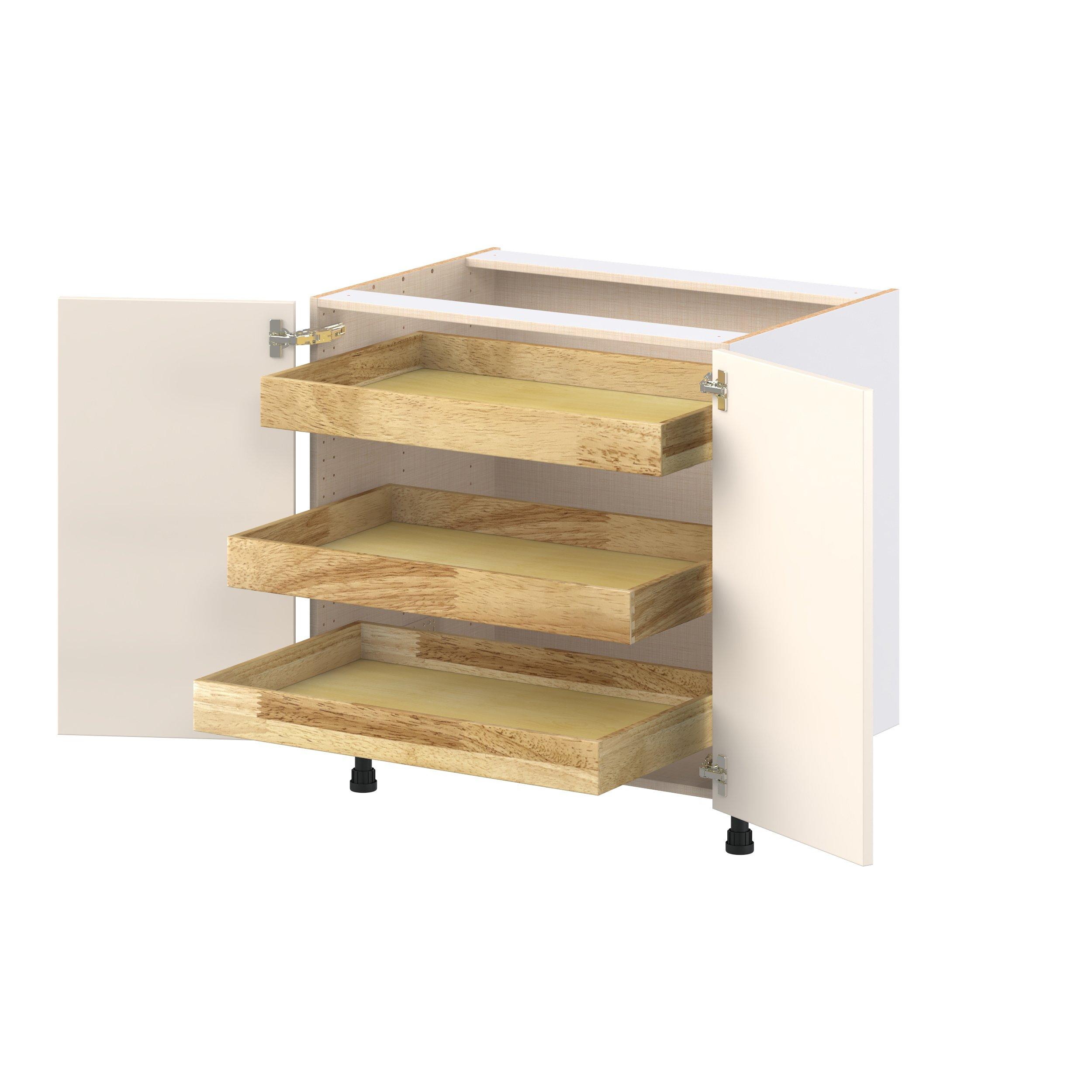 Linden 33 in. Painted Washed Linen Base Cabinet with Inner Pull-Out Drawer