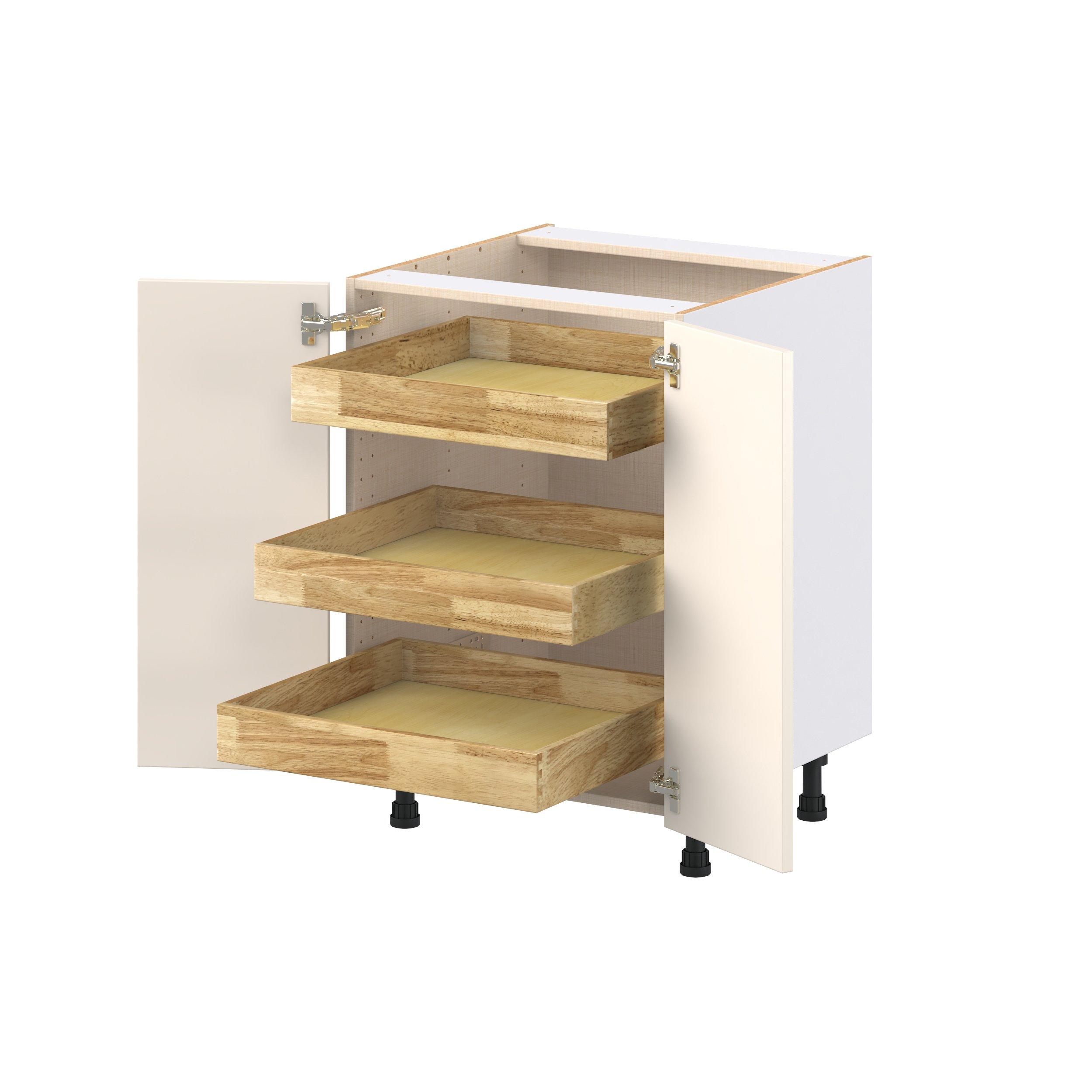 Linden 24 in. Painted Washed Linen Shallow Base Cabinet with Inner Pull-Out Drawer