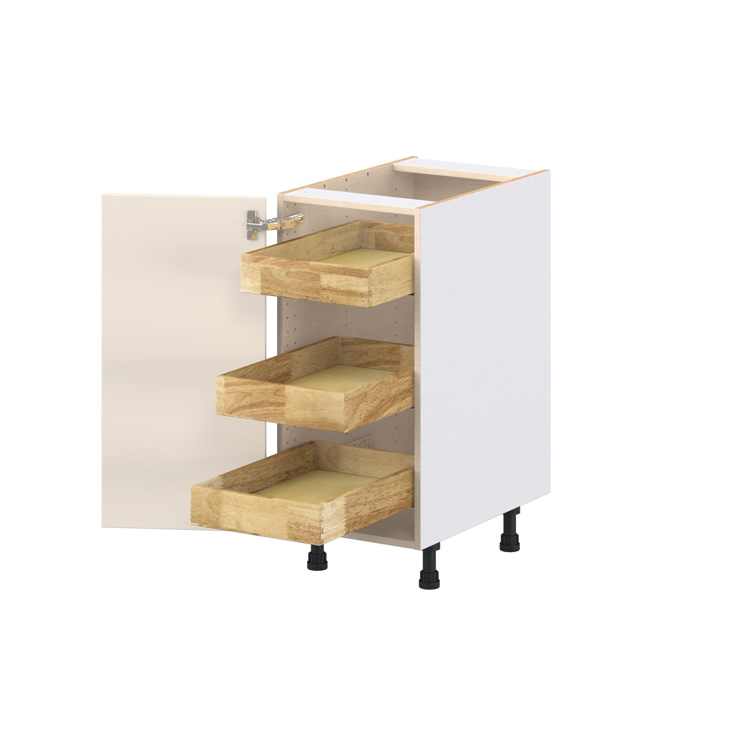 Linden 15 in. Painted Washed Linen Base Cabinet with Inner Pull-Out Drawer