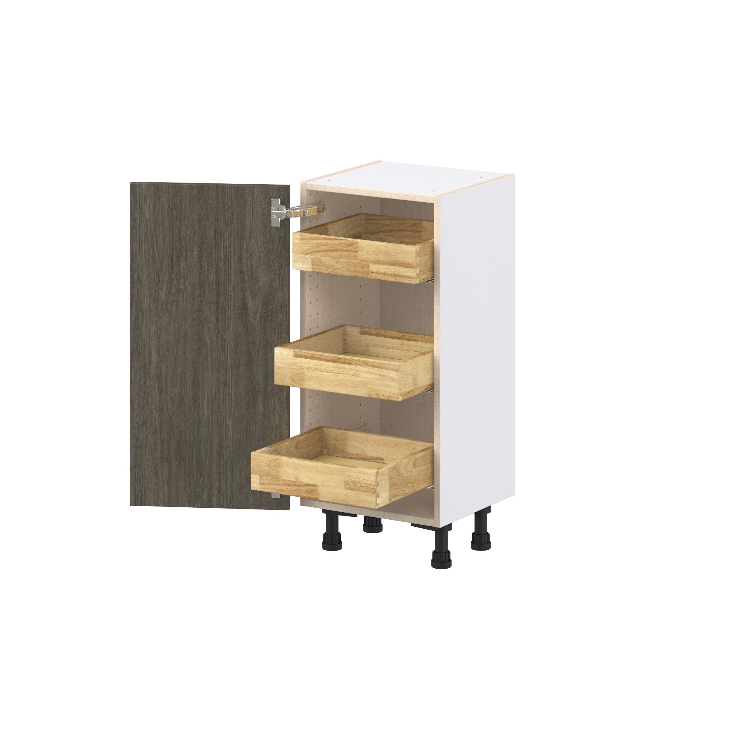 Glenwood 15 in. Burnt Walnut Shallow Base Cabinet with Inner Pull-Out Drawer