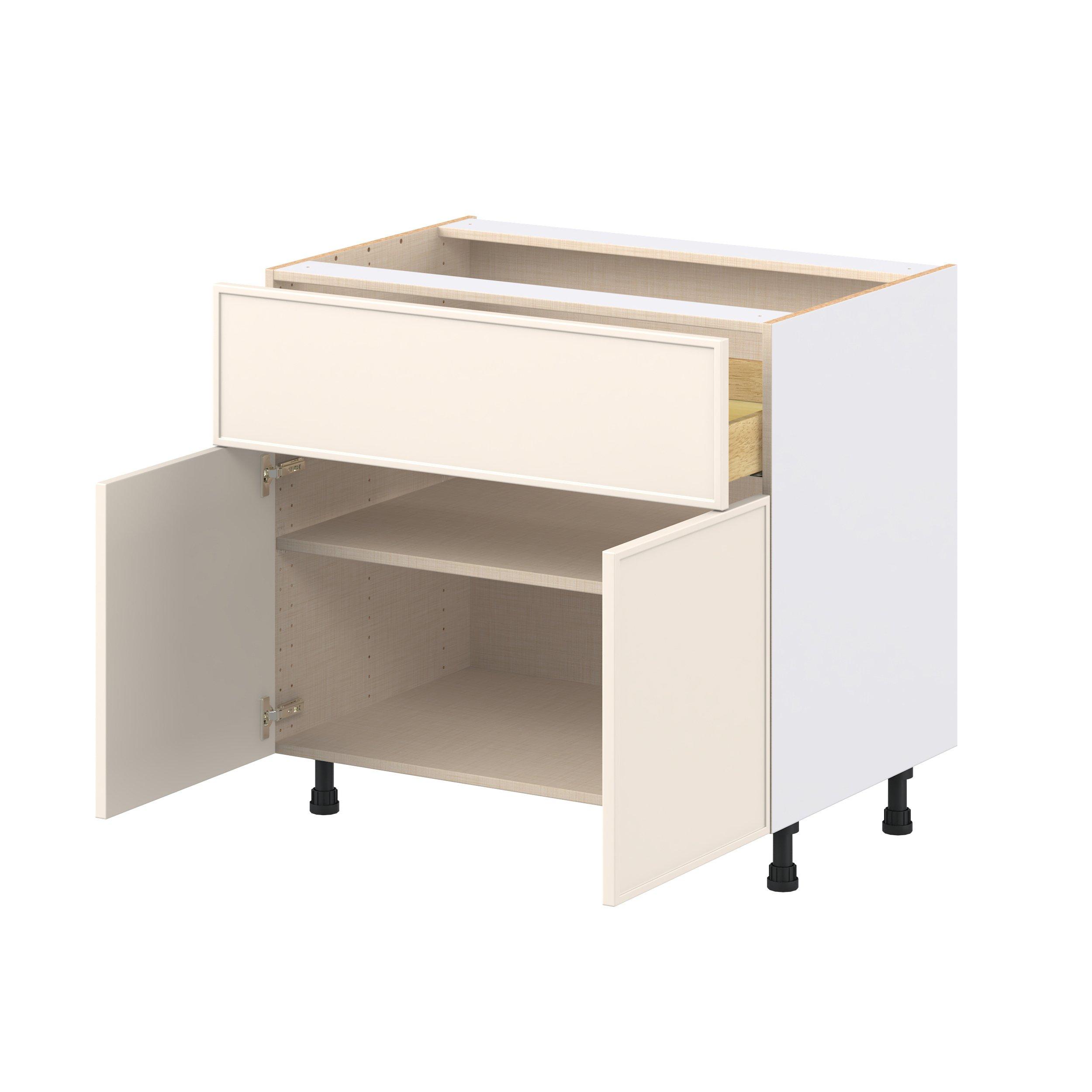 Linden 36 in. Painted Washed Linen Cooktop Base Cabinet