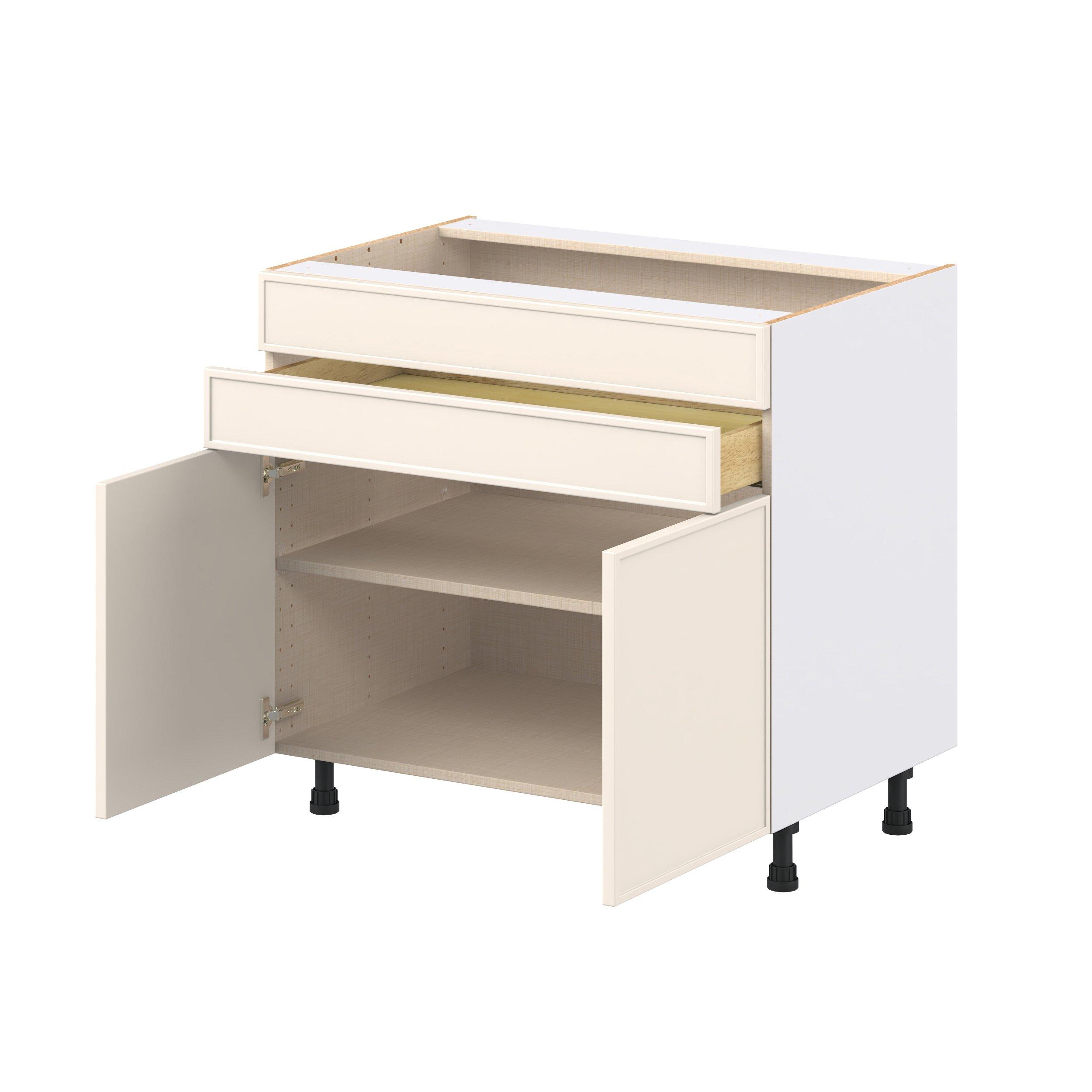 Linden 36 in. Painted Washed Linen Cooktop Base Cabinet