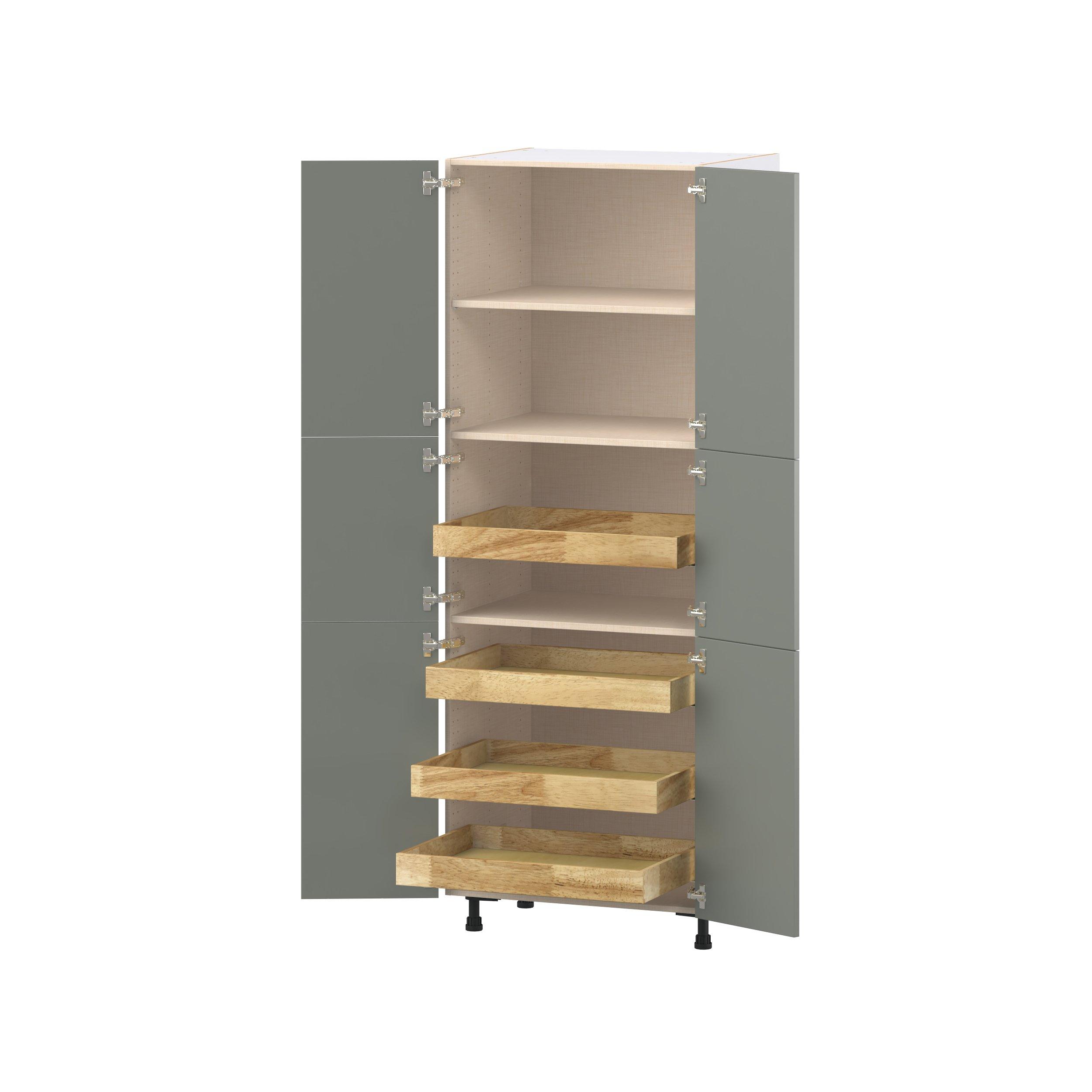 Linden 30 in. Painted Moss Green Pantry Cabinet with Inner Pull-Out Drawer