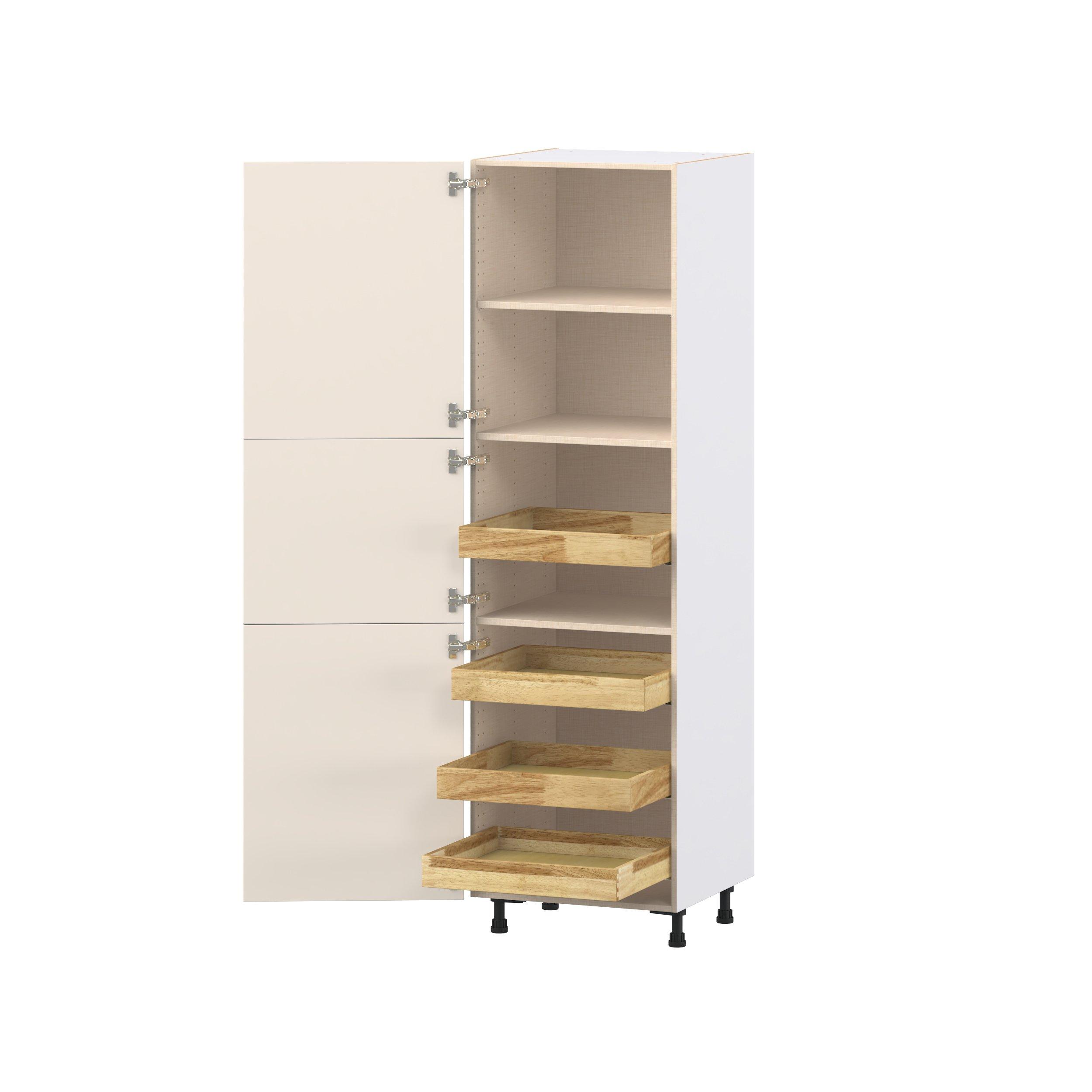 Linden 24 in. Painted Washed Linen Pantry Cabinet with Inner Pull-Out Drawer