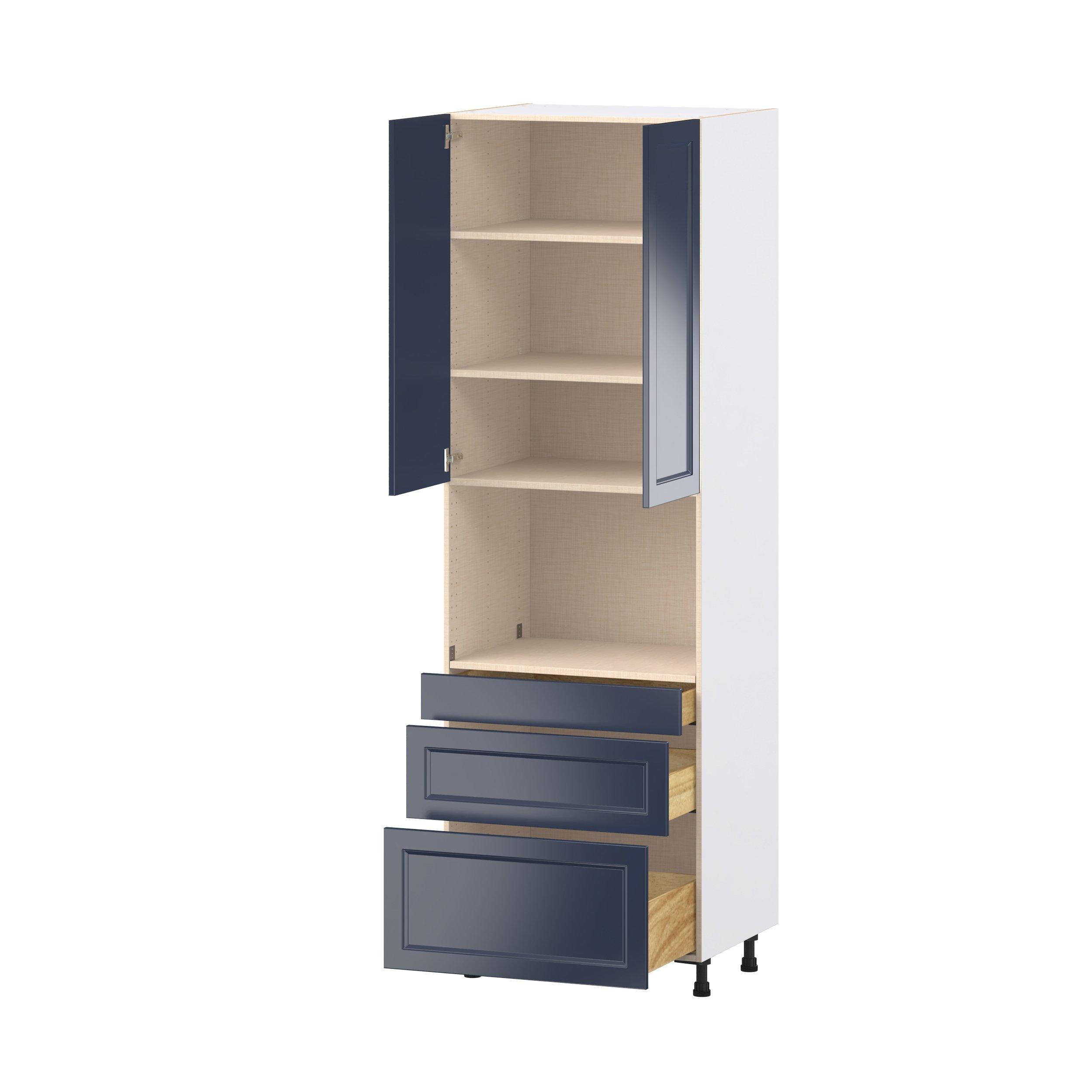 Peachtree 30 in. Painted Midnight Blue Door and Drawer Microwave Pantry Cabinet