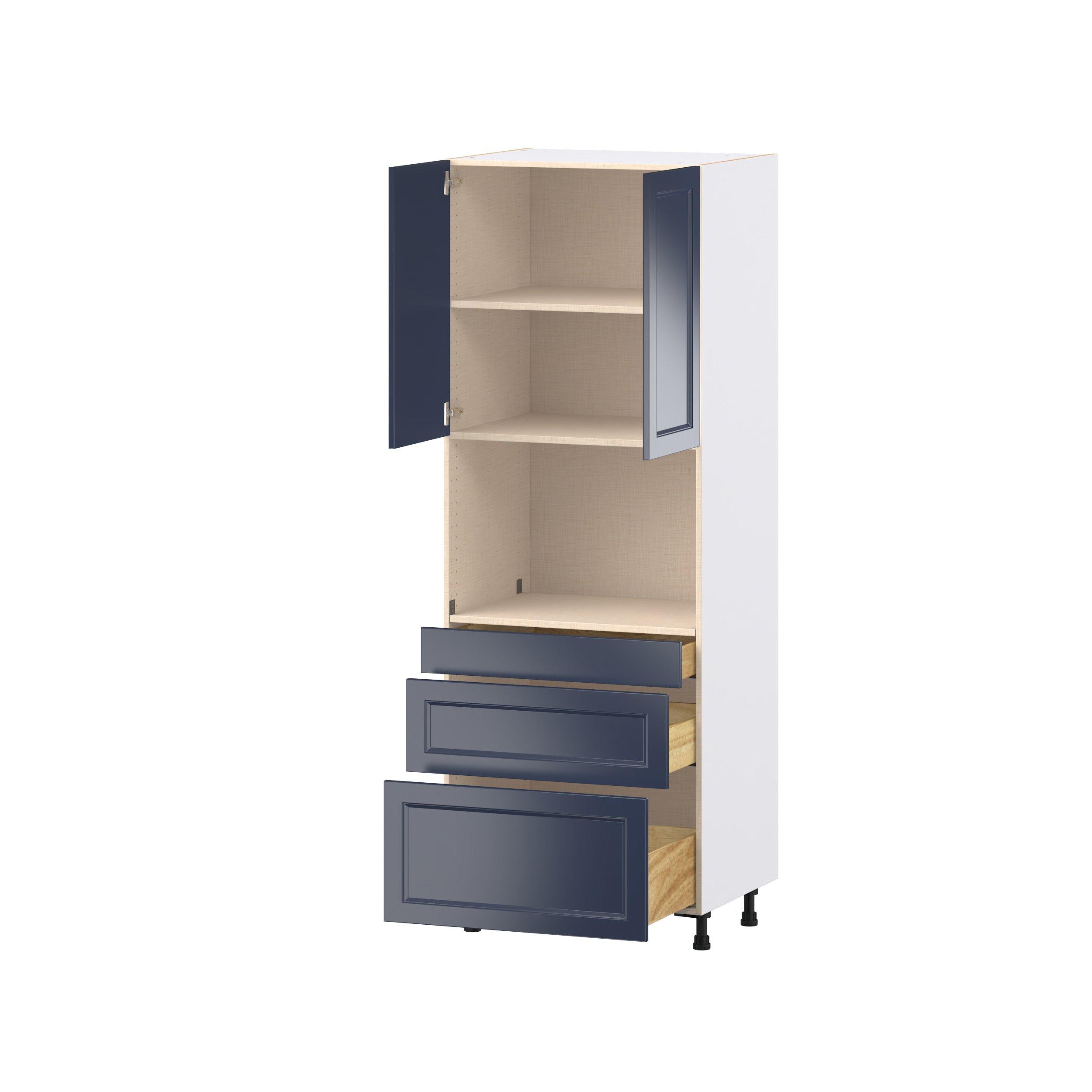 Peachtree 30 in. Painted Midnight Blue Door and Drawer Microwave Pantry Cabinet