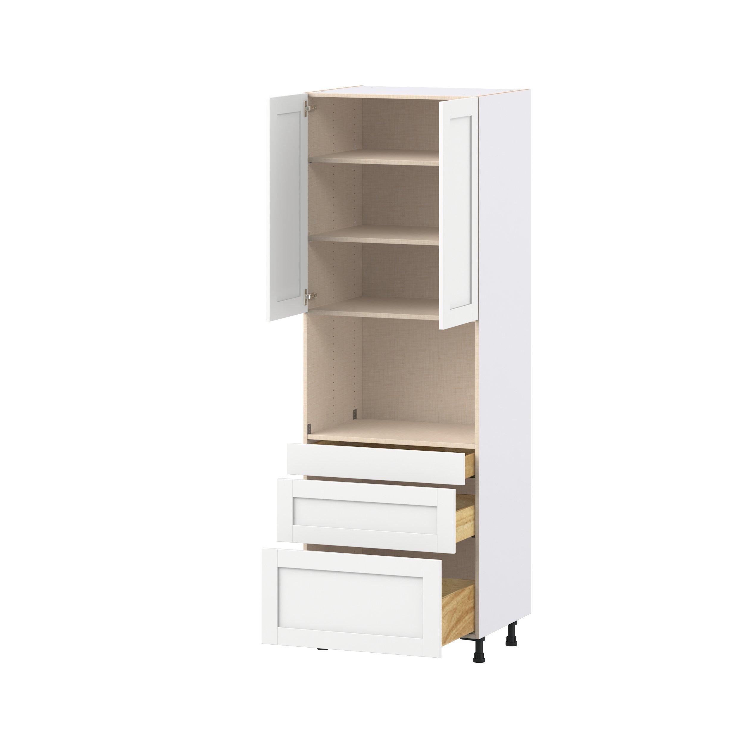 Summerhill 30 in. Bright White Door and Drawer Microwave Pantry Cabinet